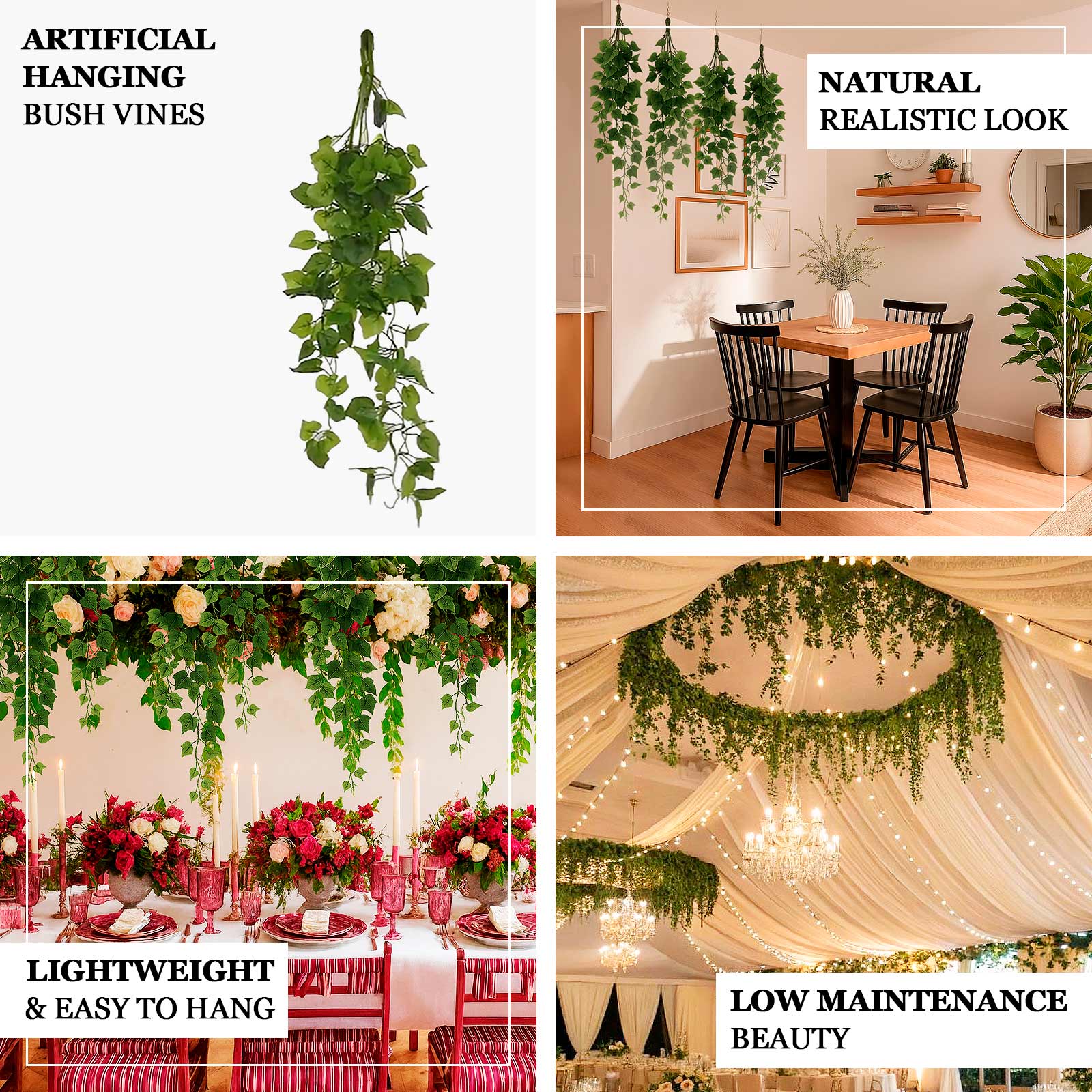 3-Pack Artificial Hanging Bush Vines - 3ft, Cottonwood Leaf Greenery for Walls, Arches, Backdrops & DIY Displays - Image 3