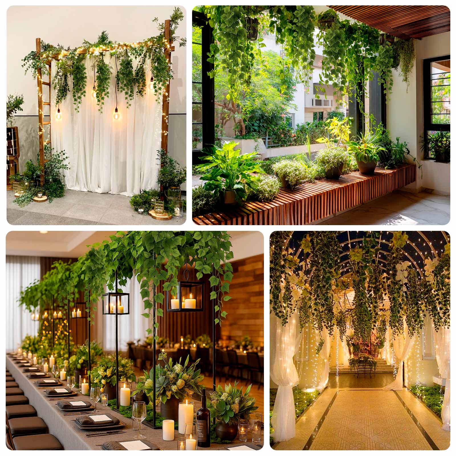 3-Pack Artificial Hanging Bush Vines - 3ft, Cottonwood Leaf Greenery for Walls, Arches, Backdrops & DIY Displays - Image 4