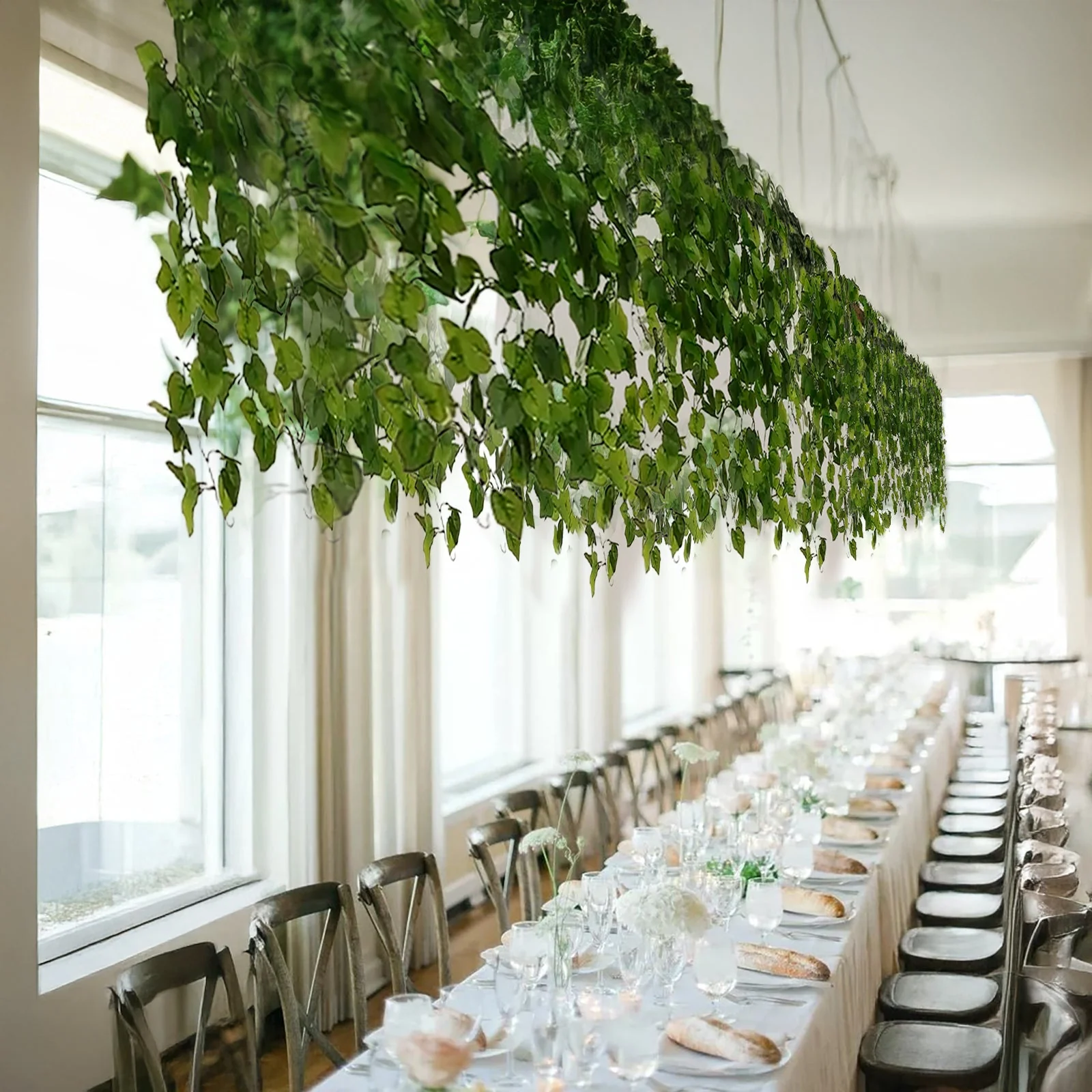 3-Pack Artificial Hanging Bush Vines - 3ft, Cottonwood Leaf Greenery for Walls, Arches, Backdrops & DIY Displays - Image 7