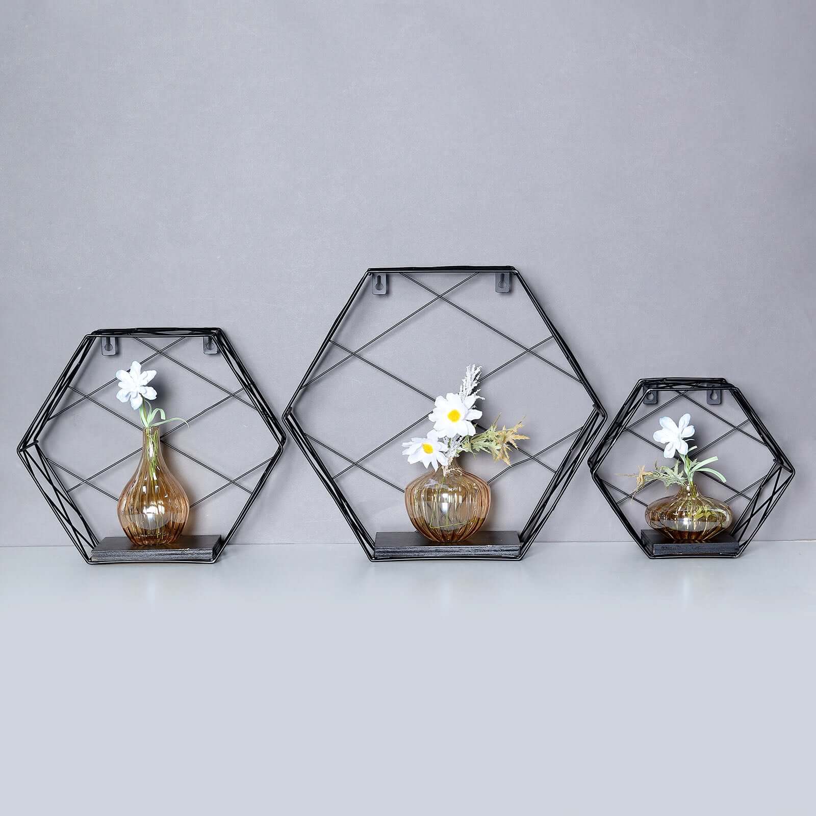 3 Pack Black Hexagonal Floating Wall Shelves, Decorative Geometric Wall Mounted Shelves 9",12",14" - Image 10