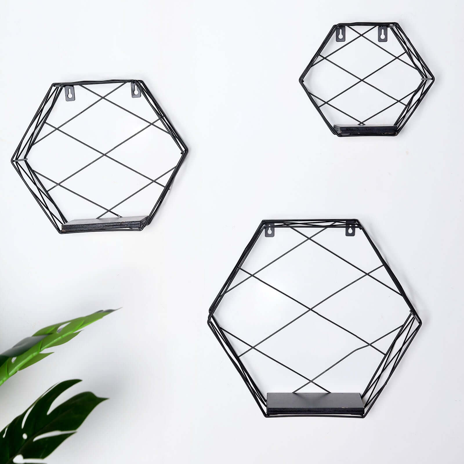 3 Pack Black Hexagonal Floating Wall Shelves, Decorative Geometric Wall Mounted Shelves 9",12",14" - Image 11