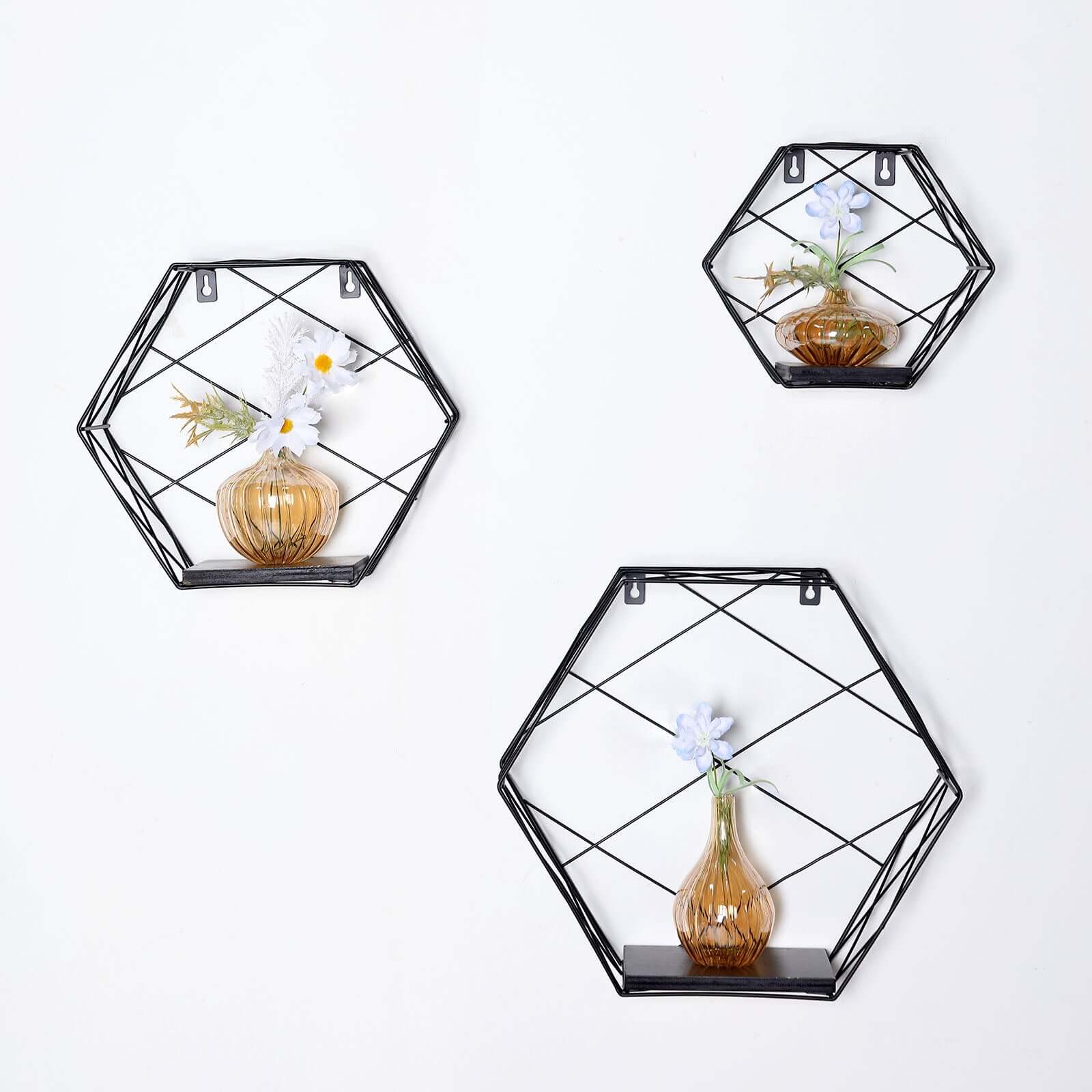 3 Pack Black Hexagonal Floating Wall Shelves, Decorative Geometric Wall Mounted Shelves 9",12",14" - Image 12