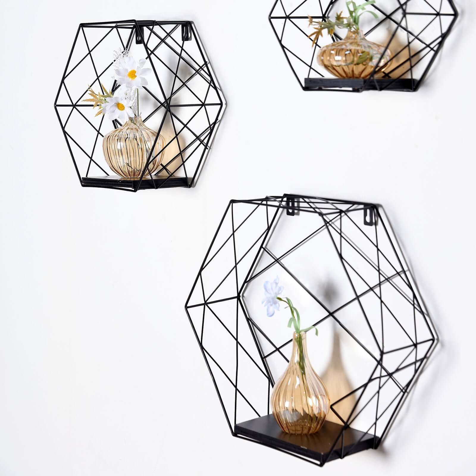 3 Pack Black Hexagonal Floating Wall Shelves, Decorative Geometric Wall Mounted Shelves 9",12",14" - Image 13