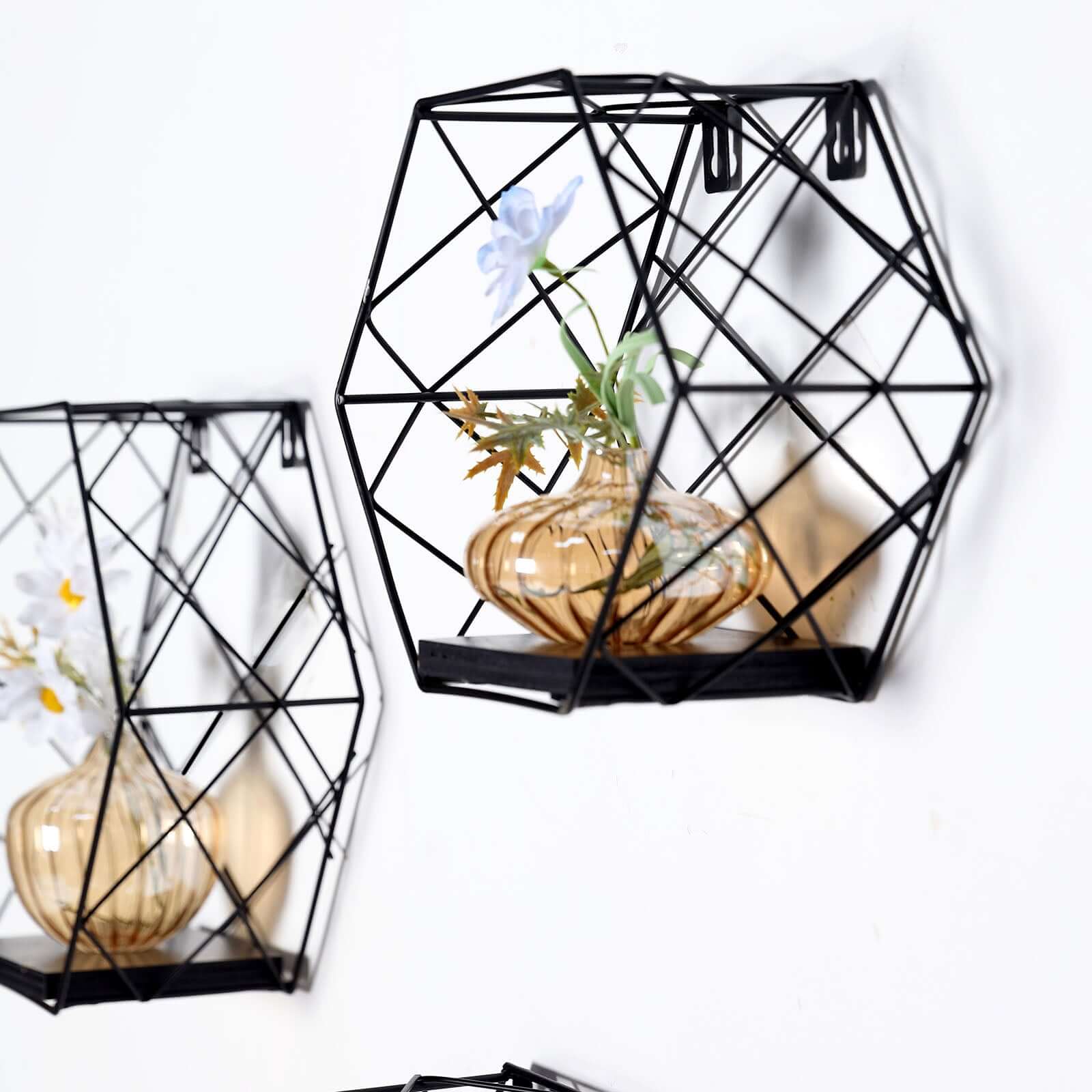 3 Pack Black Hexagonal Floating Wall Shelves, Decorative Geometric Wall Mounted Shelves 9",12",14" - Image 2