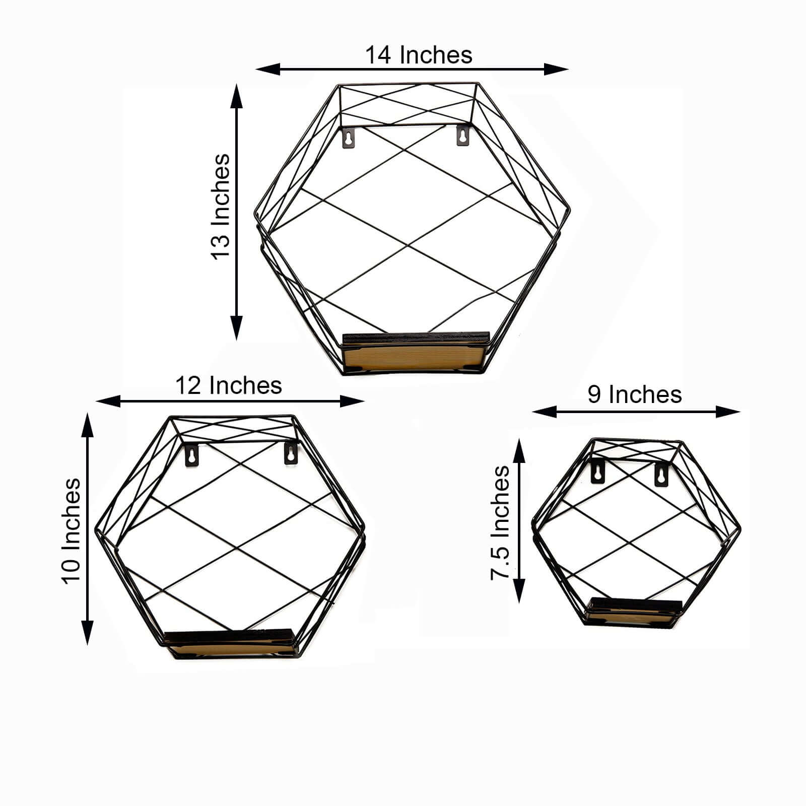 3 Pack Black Hexagonal Floating Wall Shelves, Decorative Geometric Wall Mounted Shelves 9",12",14" - Image 3