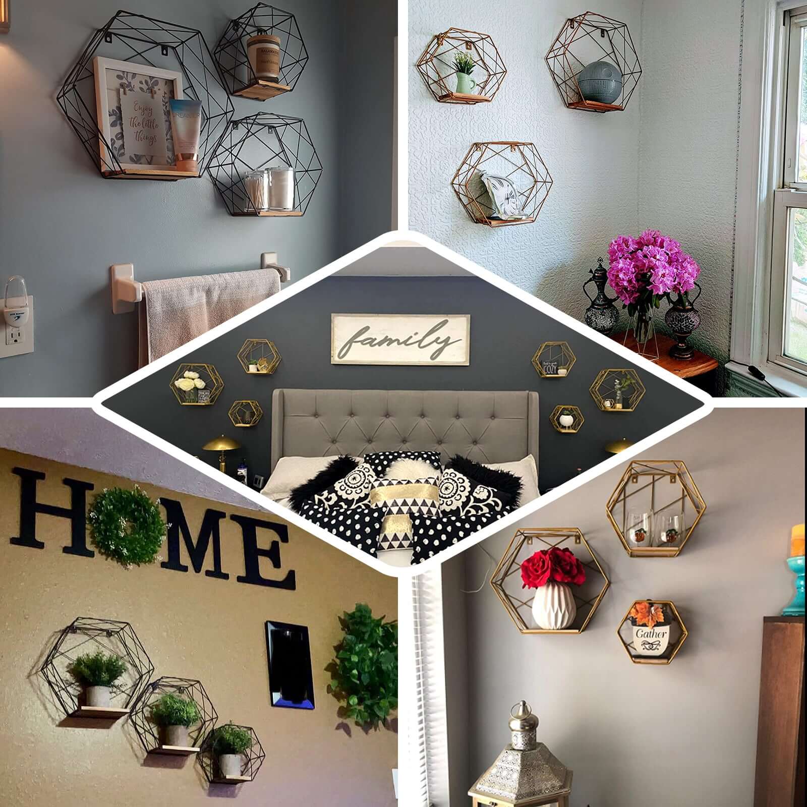 3 Pack Black Hexagonal Floating Wall Shelves, Decorative Geometric Wall Mounted Shelves 9",12",14" - Image 5