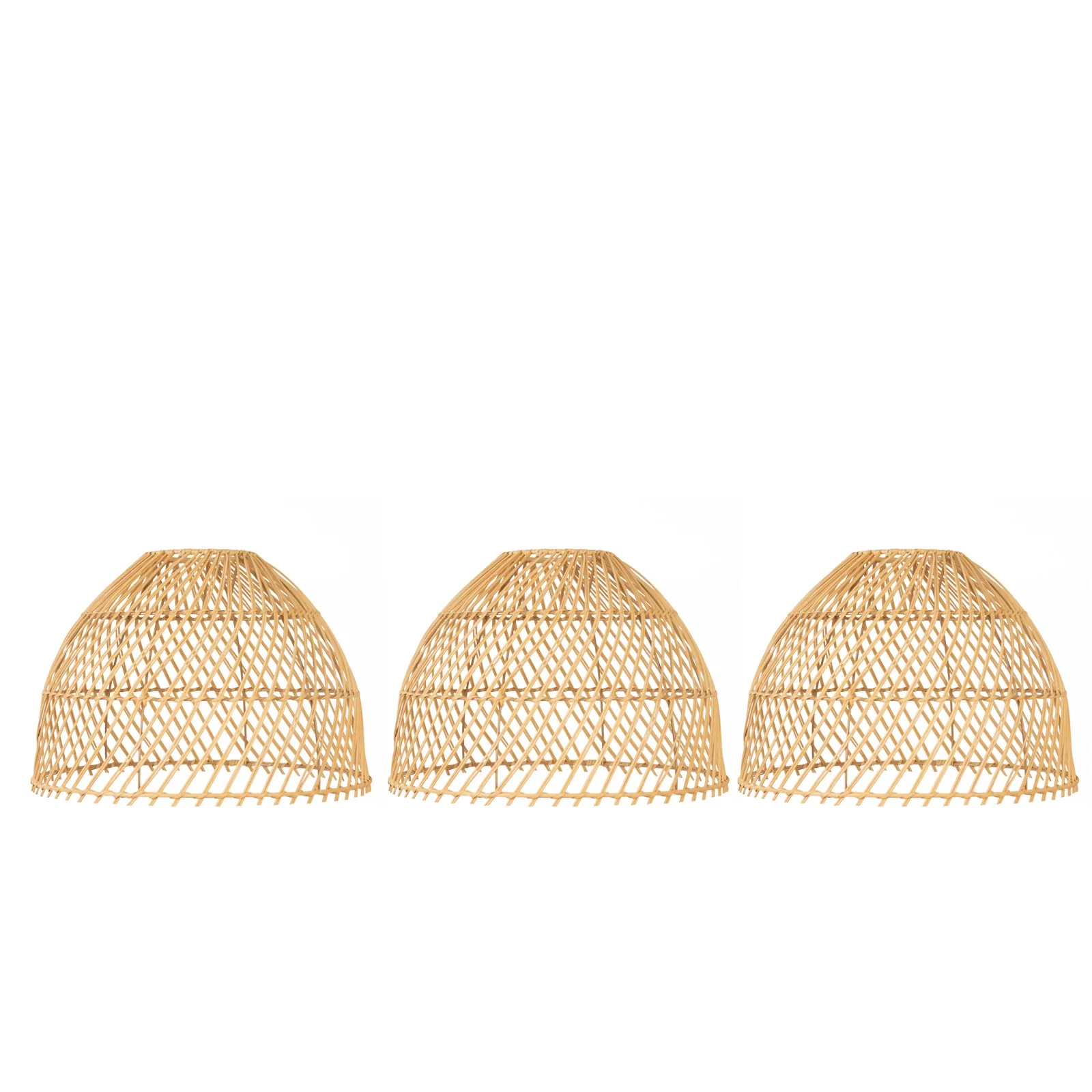 3 Pack Boho Rattan Light Shades – Natural Handwoven Dome Pendant Lamp Covers – 16" Diameter – Shade Only - Image 6