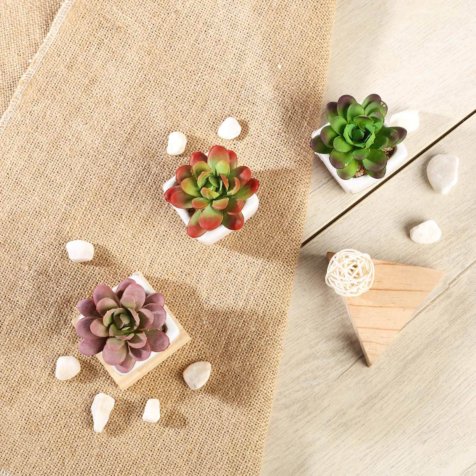 3-Pack Echeveria Elegans Artificial Succulents in Ceramic Pot 3" - Realistic Maintenance-Free Faux Plants for Bathroom Coffee Table Shelves & Desk - Image 6
