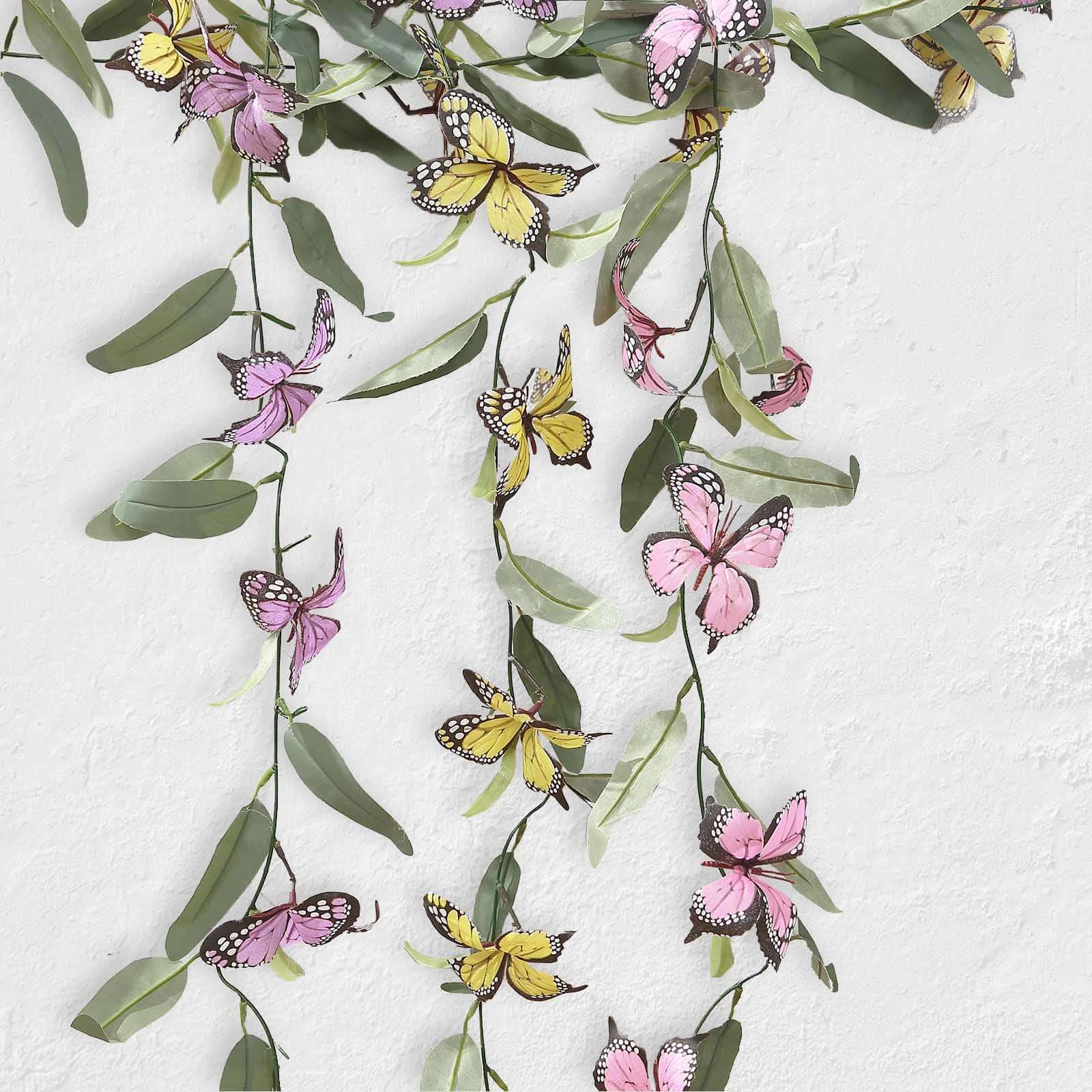 3 Pack Faux Butterfly Flowers Garland with Willow Greenery Leaves, Artificial Garland Vines - 6ft - Image 4
