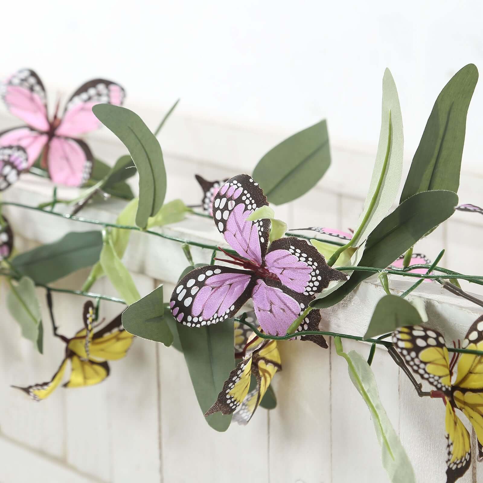 3 Pack Faux Butterfly Flowers Garland with Willow Greenery Leaves, Artificial Garland Vines - 6ft - Image 5