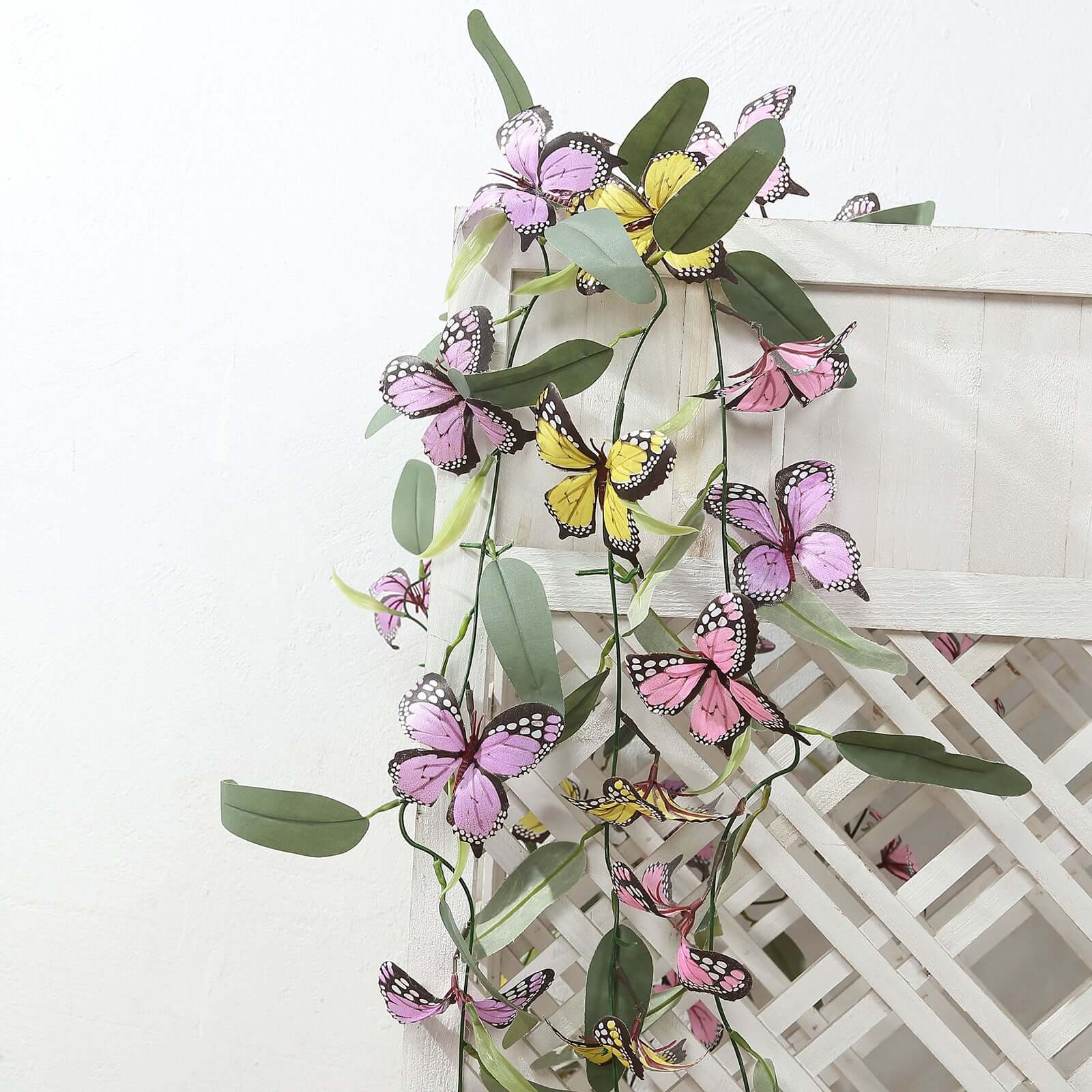 3 Pack Faux Butterfly Flowers Garland with Willow Greenery Leaves, Artificial Garland Vines - 6ft - Image 8