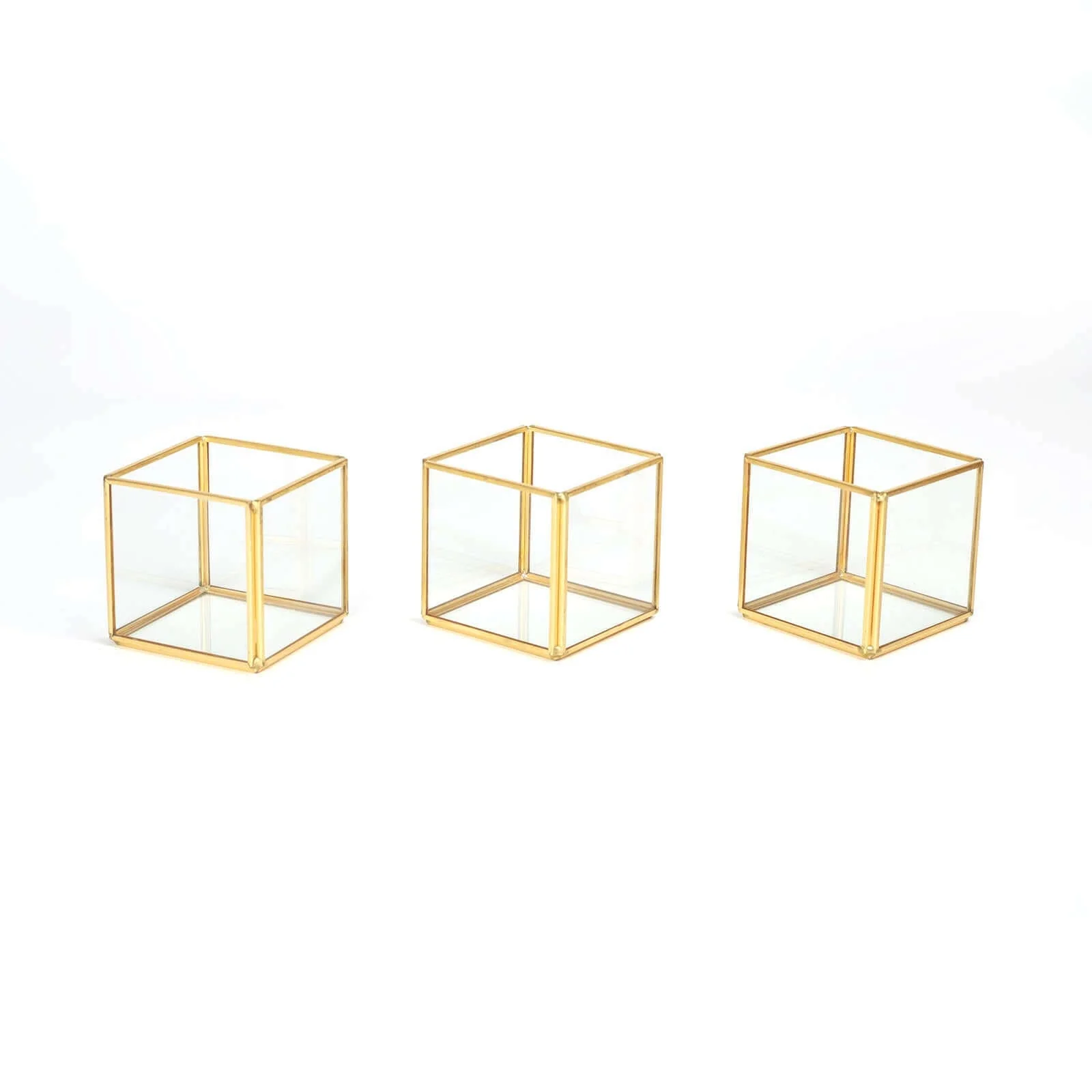 3-Pack Glass Tealight Votive Candle Holders 3" Square Cube Design Clear with Gold Metal Frame - Stackable - Image 6