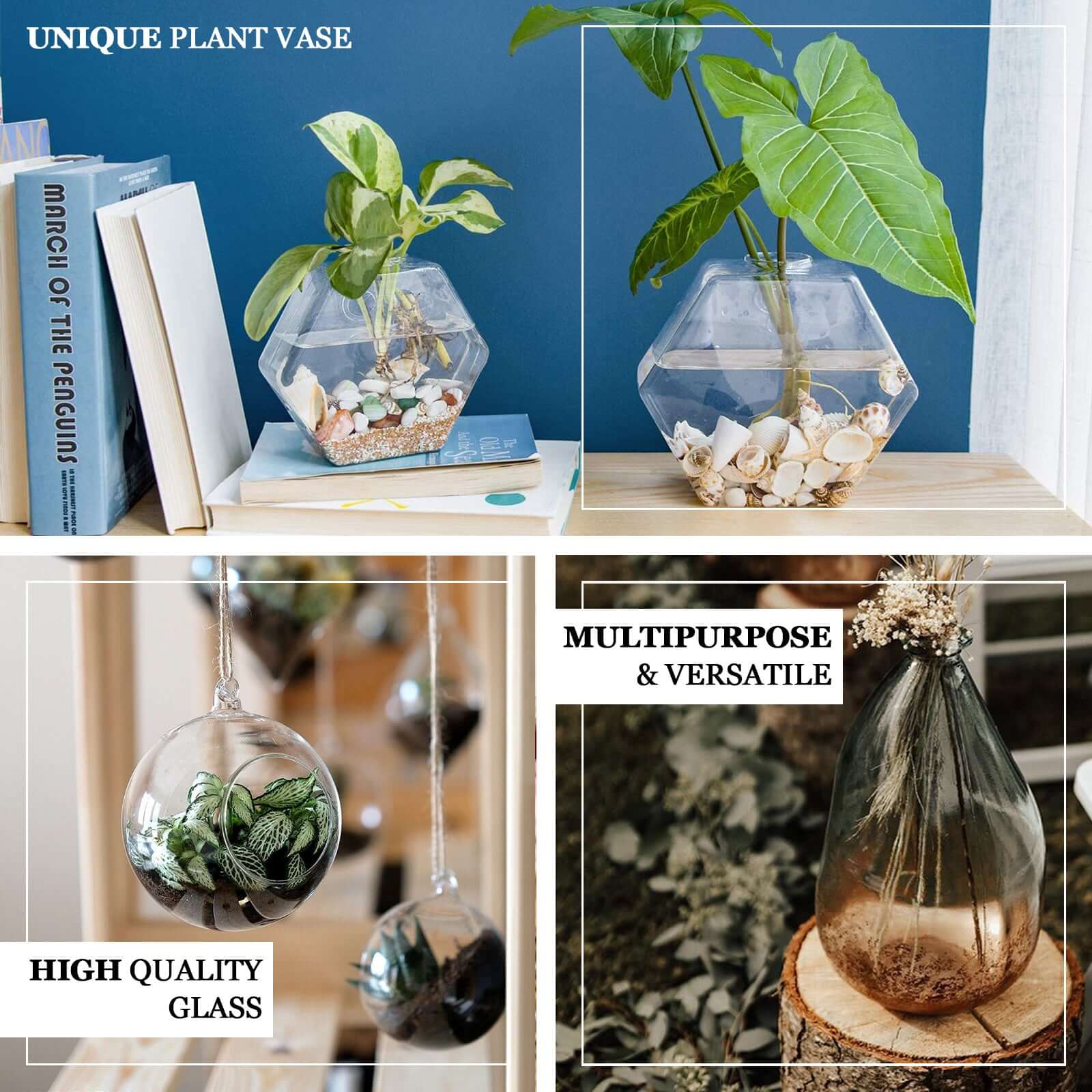 3-Pack Glass Wall Vase Flower Shaped Design Hanging Indoor Planters - Stylish Wall Mounted Terrariums for Home Decor - Image 4