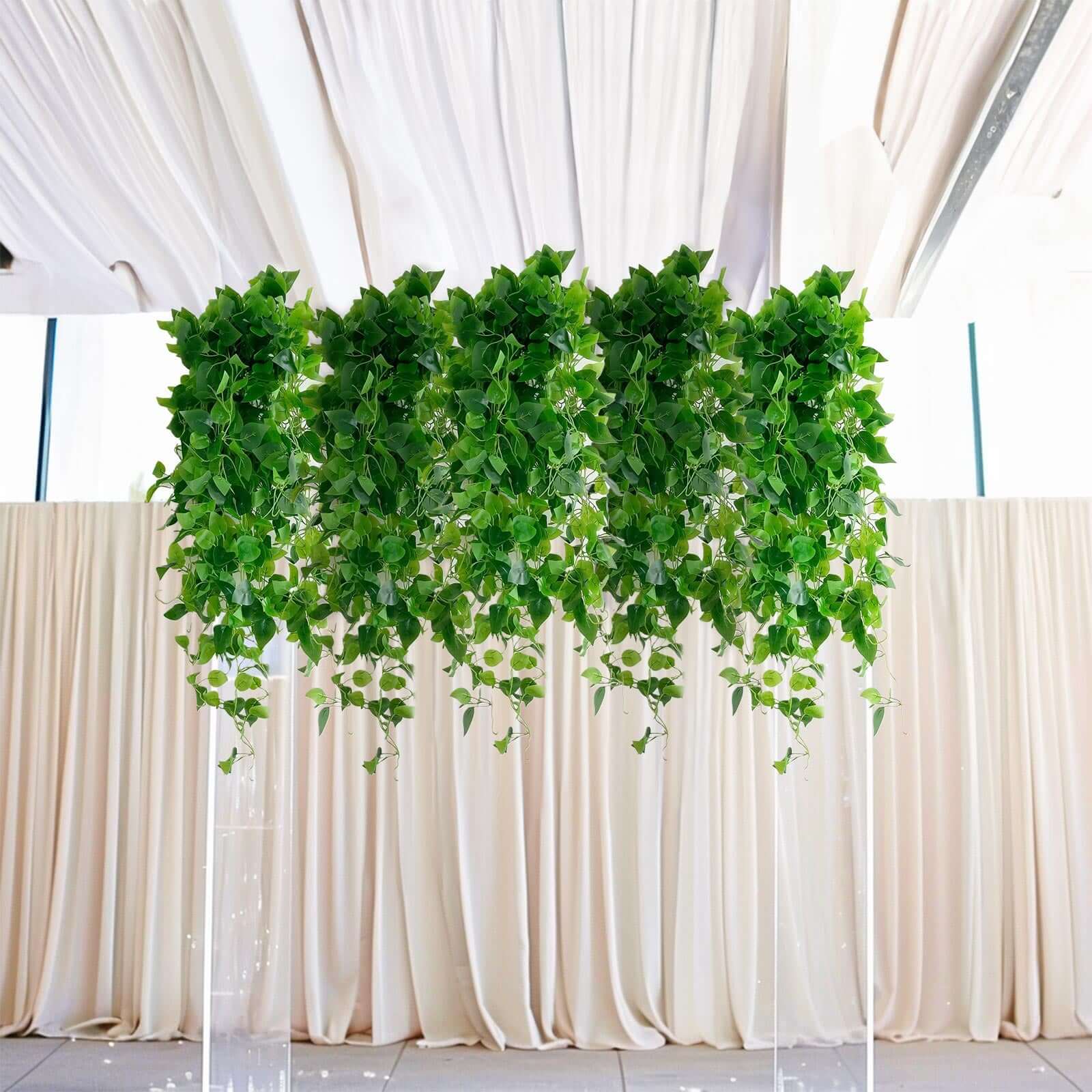 3 Pack Green Silk Pothos Artificial Hanging Plants, Fake Foliage Ivy Vine Garland Vines - 3ft - Image 6