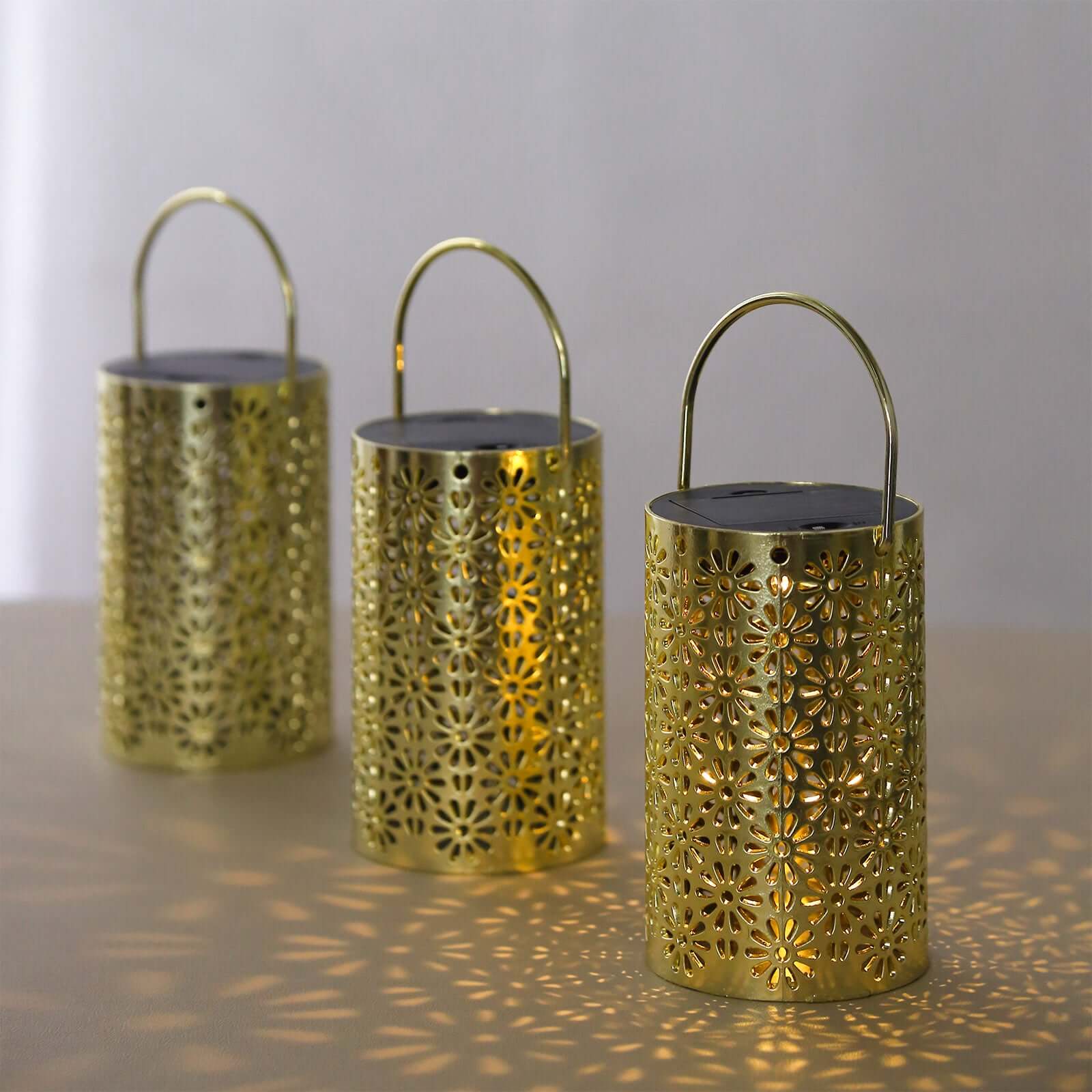 3-Pack LED Lantern Lights Gold 3"x5" - Battery Operated Decorative Hanging Garden Flower Design - Image 10