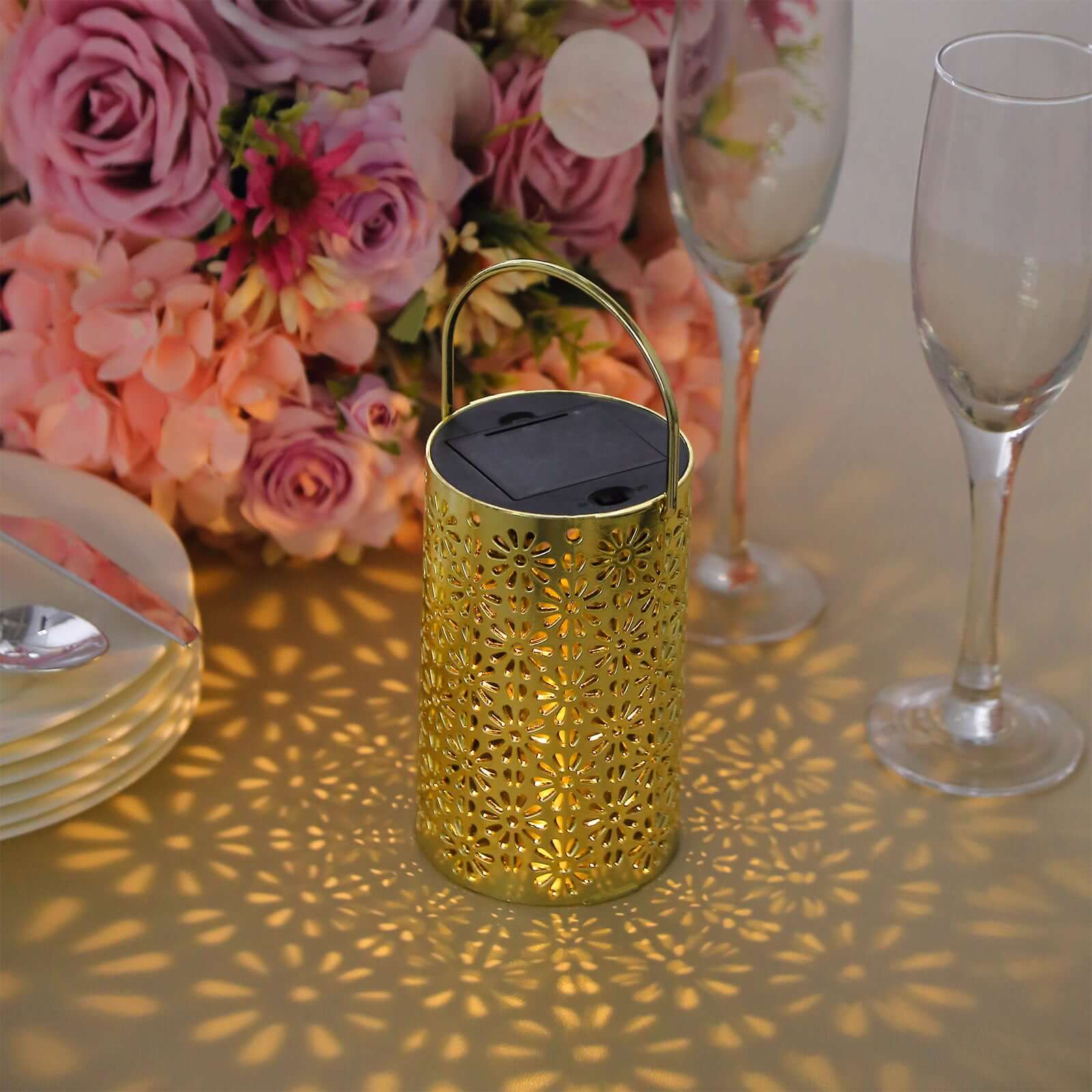 3-Pack LED Lantern Lights Gold 3"x5" - Battery Operated Decorative Hanging Garden Flower Design - Image 2
