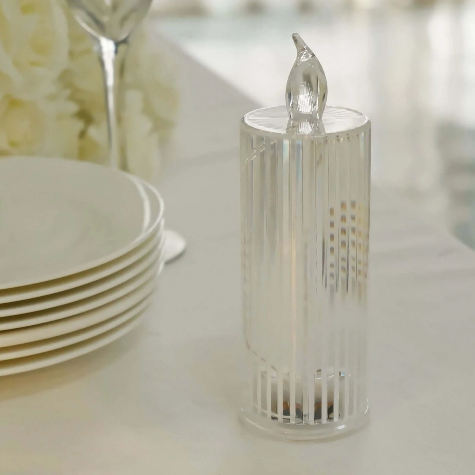 3-Pack LED Pillar Candles Clear Warm White 6" - Flameless Battery Operated Diamond Acrylic Lamps - Image 7