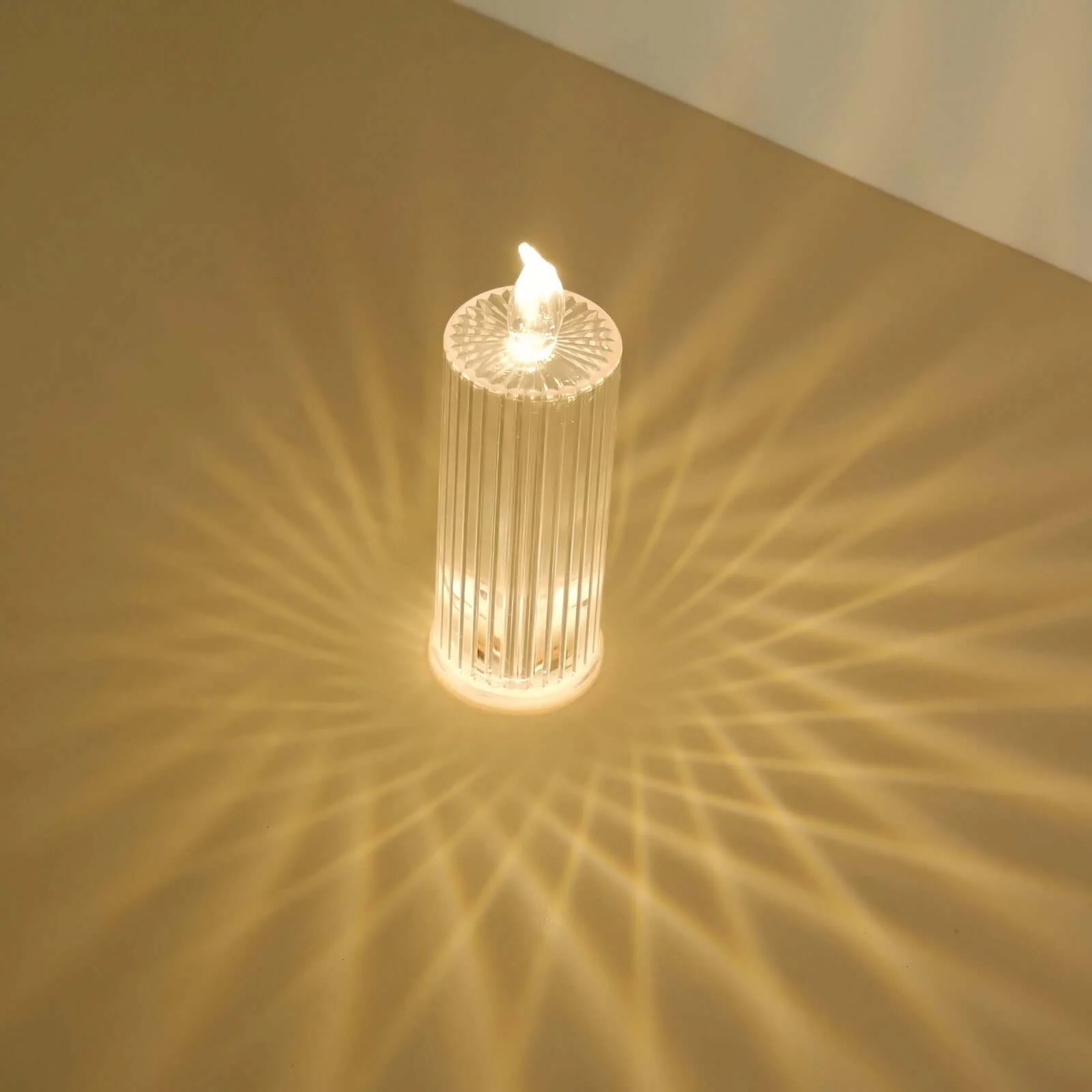 3-Pack LED Pillar Candles Clear Warm White 6" - Flameless Battery Operated Diamond Acrylic Lamps - Image 8