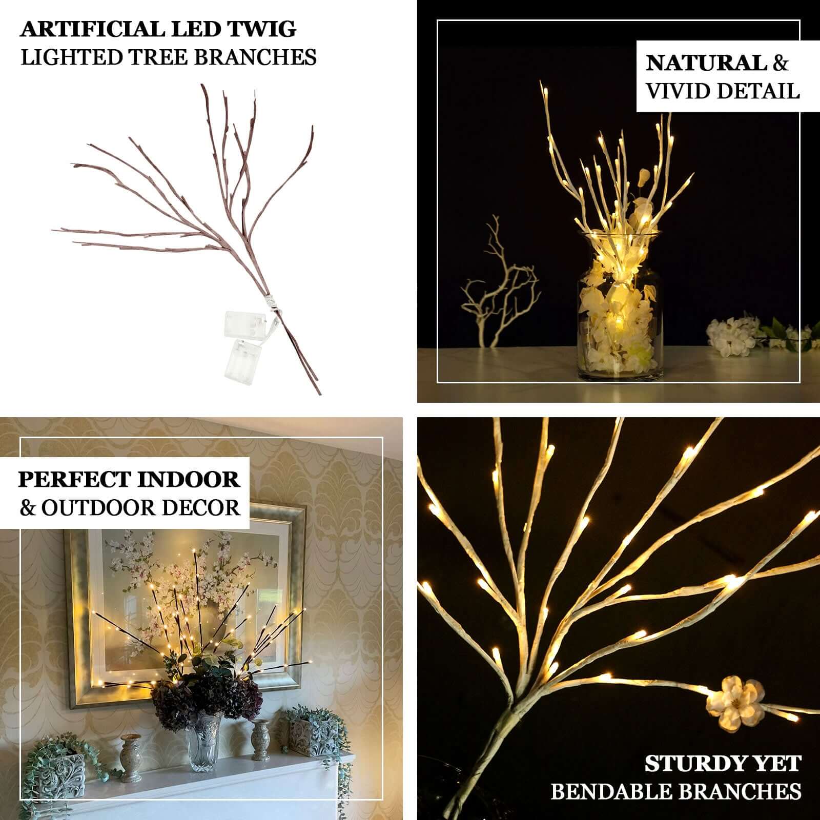 3-Pack LED Twig Lights 28.5" Artificial Tree Design - Warm White Lighted Branches with 60 Bright Bulbs - Image 4