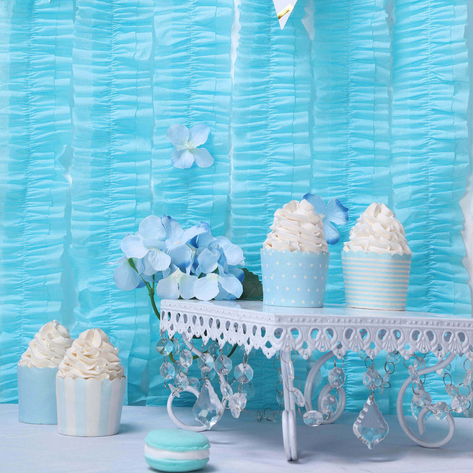 3 Pack Light Blue Ruffled Paper Streamer Rolls, Crepe Tissue Party Decorations 28ft - Image 15