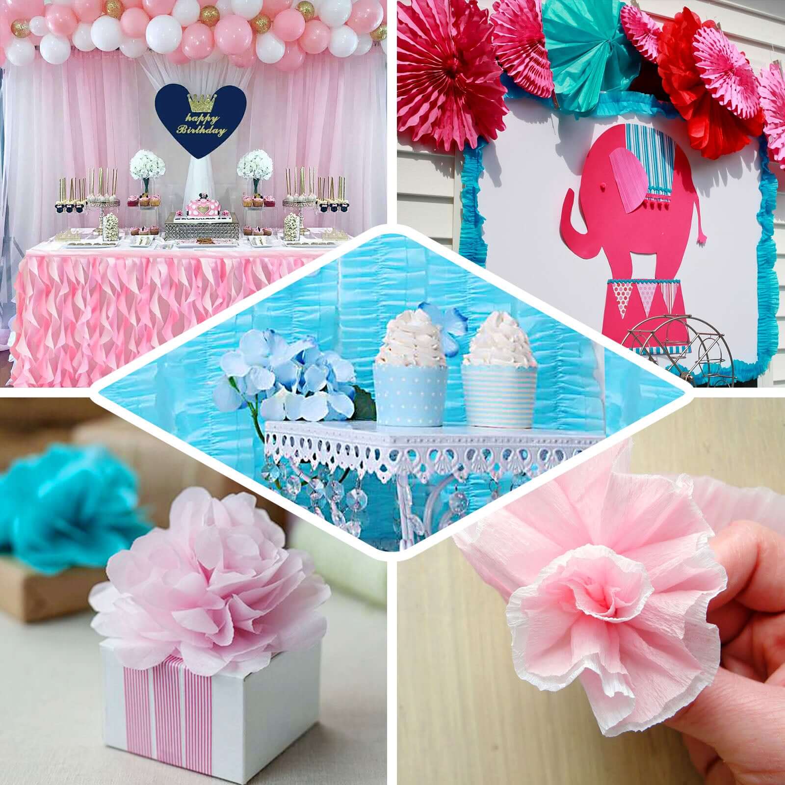 3 Pack Light Blue Ruffled Paper Streamer Rolls, Crepe Tissue Party Decorations 28ft - Image 5