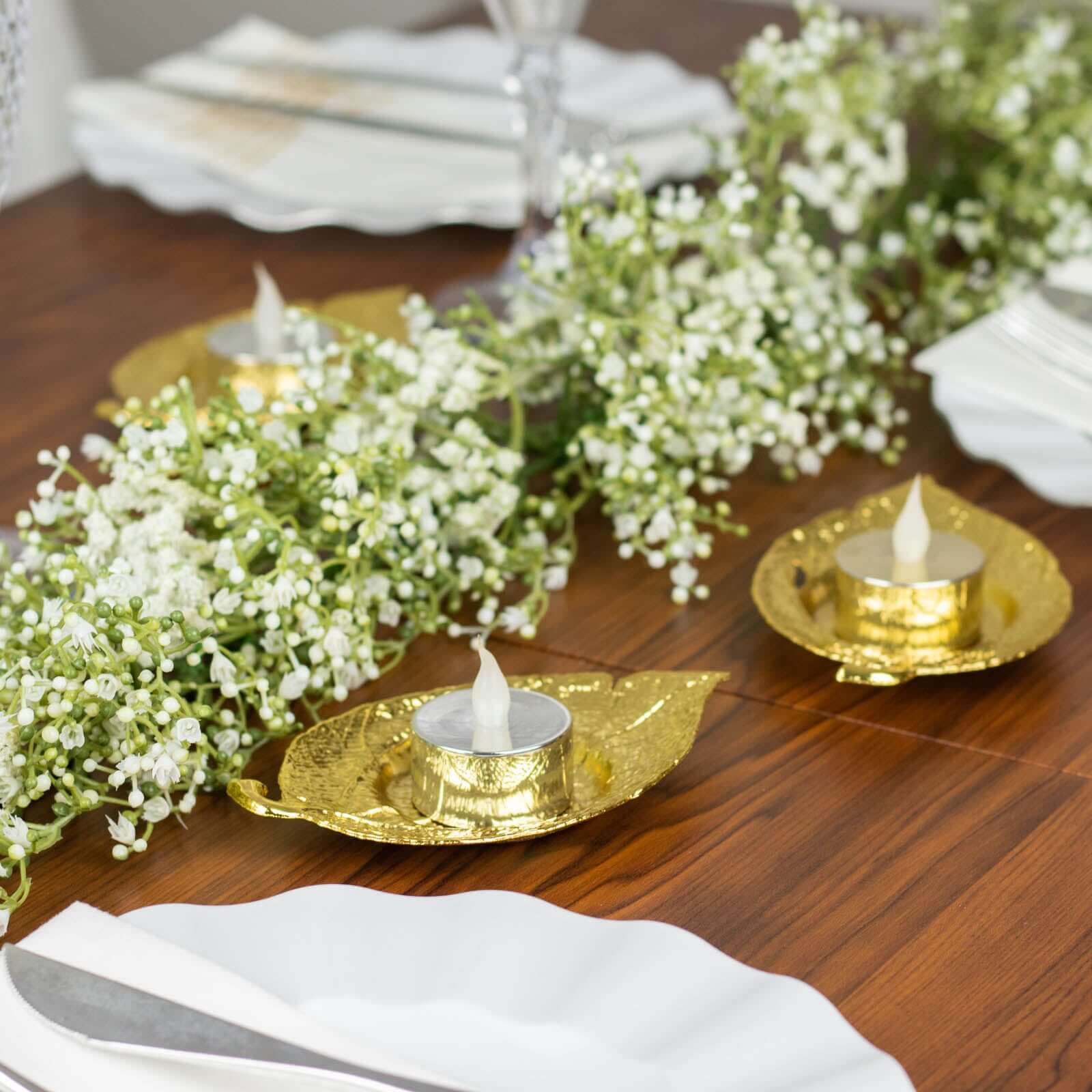 3-Pack Metal Votive Candle Holders 5" Maple Leaf Design Shiny Gold - Vintage Mini Tea Cup Saucers - Image 2