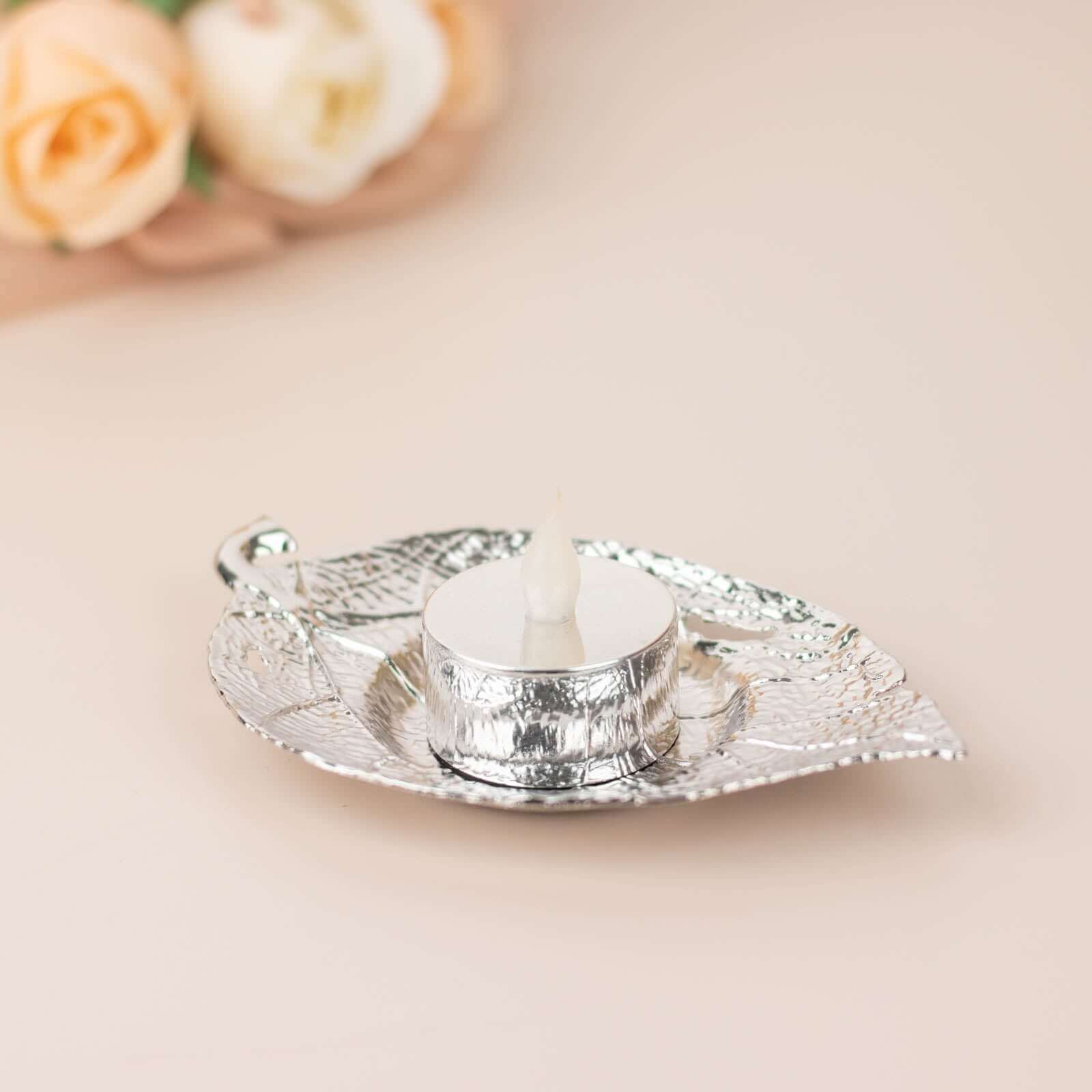 3-Pack Metal Votive Candle Holders 5" Maple Leaf Design Shiny Silver - Vintage Mini Tea Cup Saucers - Image 12