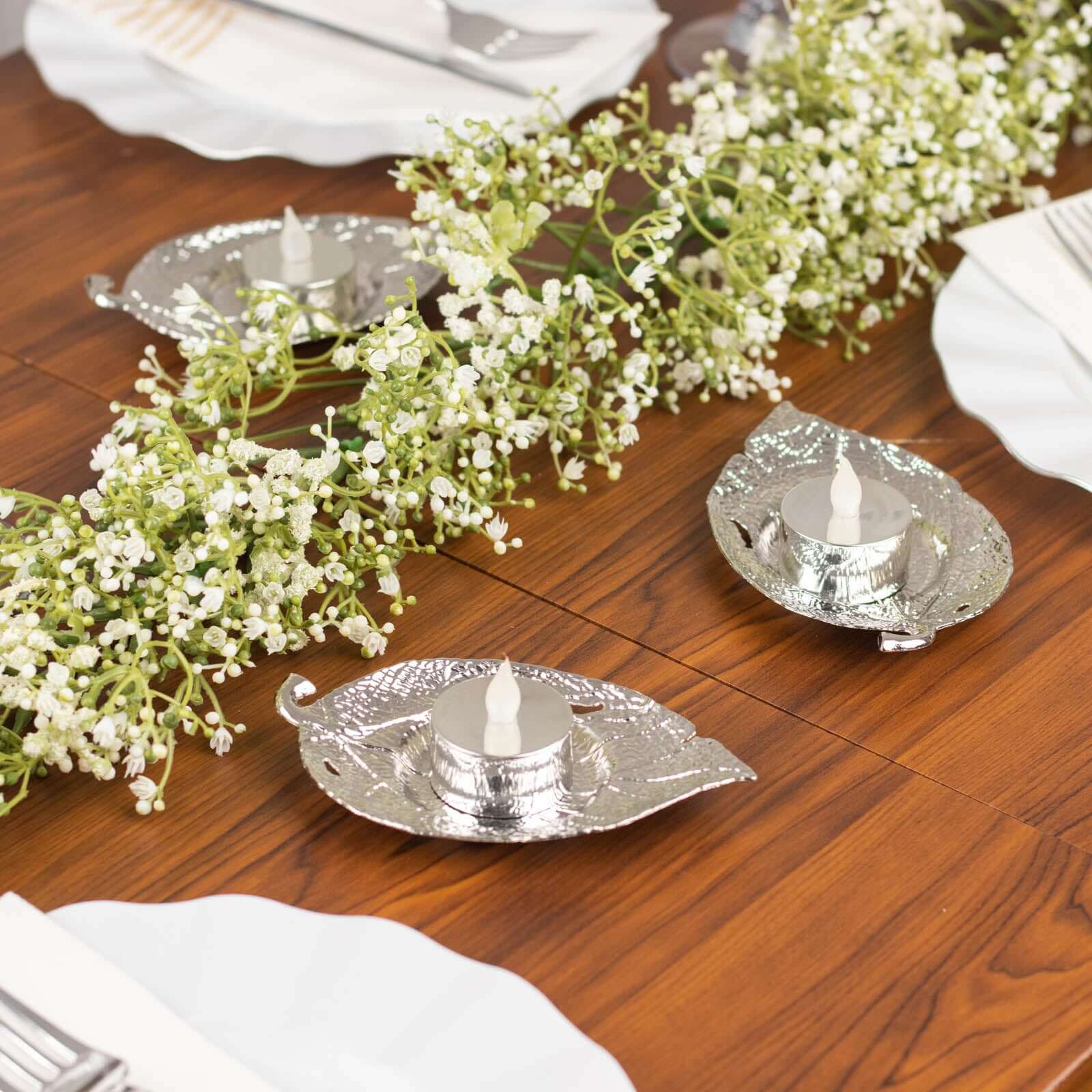 3-Pack Metal Votive Candle Holders 5" Maple Leaf Design Shiny Silver - Vintage Mini Tea Cup Saucers - Image 6