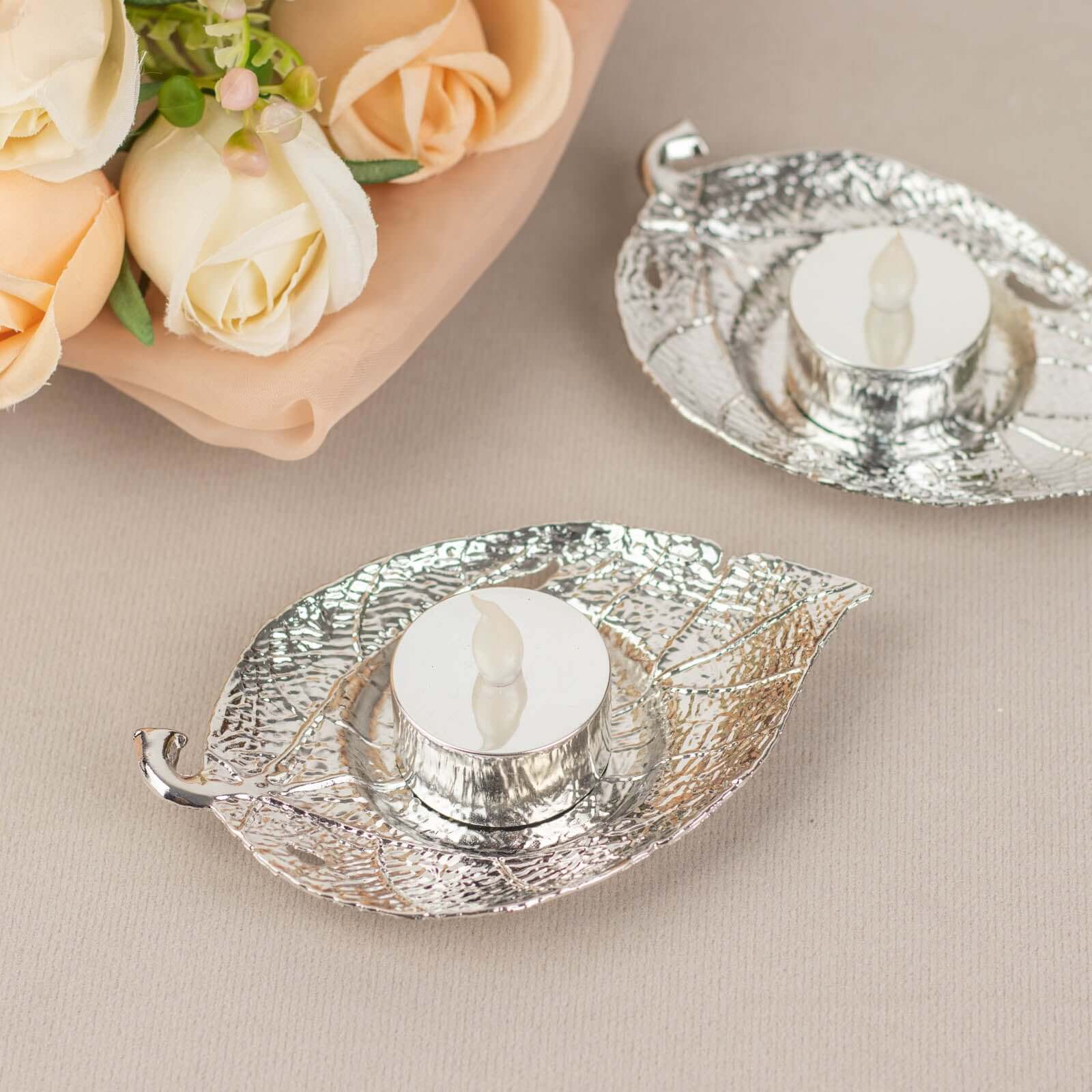3-Pack Metal Votive Candle Holders 5" Maple Leaf Design Shiny Silver - Vintage Mini Tea Cup Saucers - Image 8