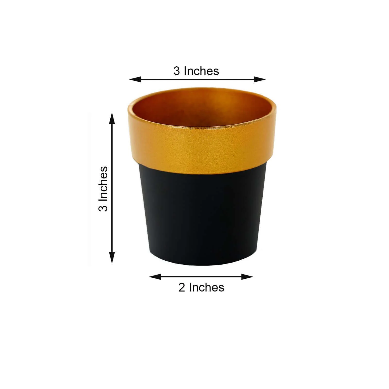 3-Pack Plastic Flower Plant Pots 3" Small Black with Gold Rim - Indoor Decorative Planters - Image 3