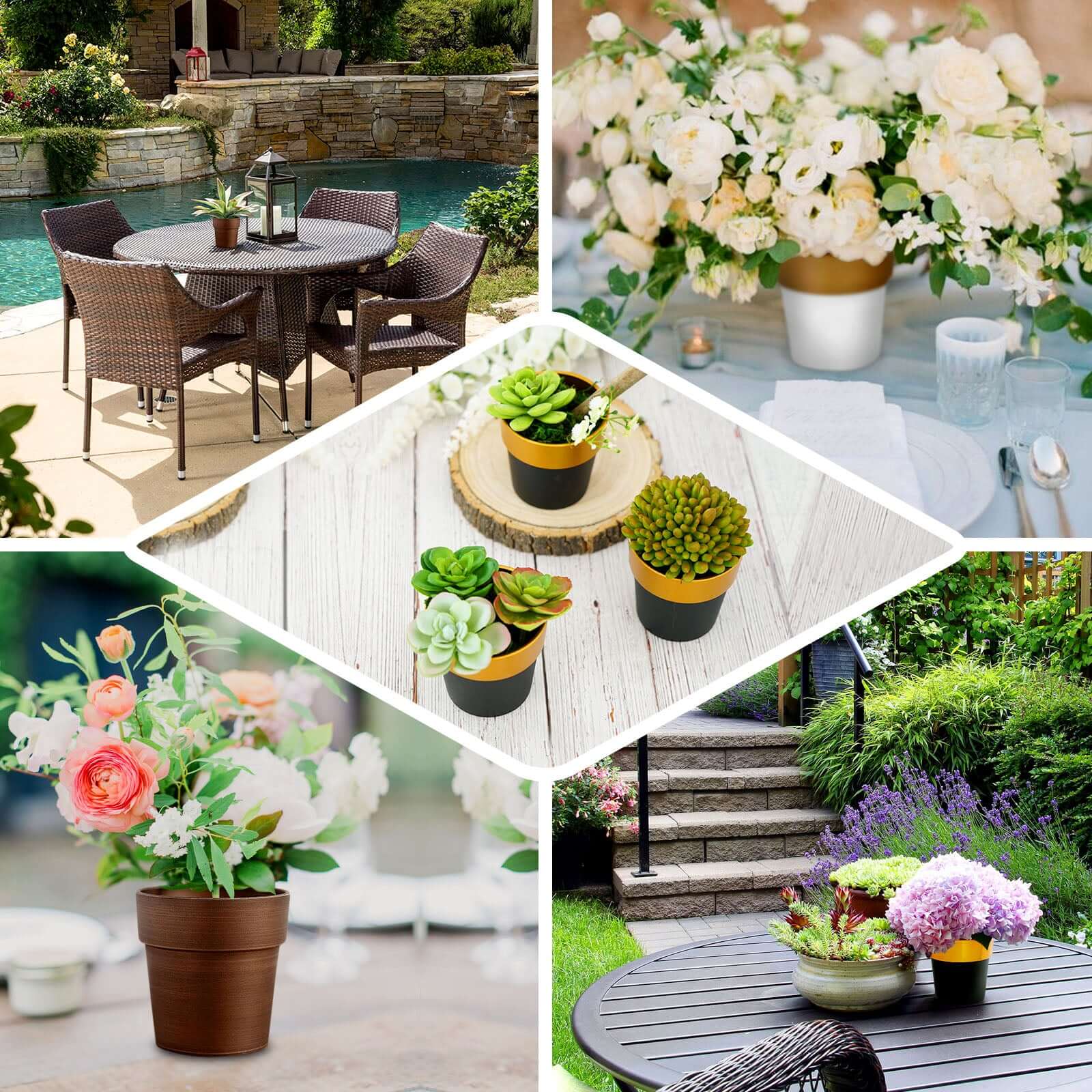 3-Pack Plastic Flower Plant Pots 3" Small Black with Gold Rim - Indoor Decorative Planters - Image 5