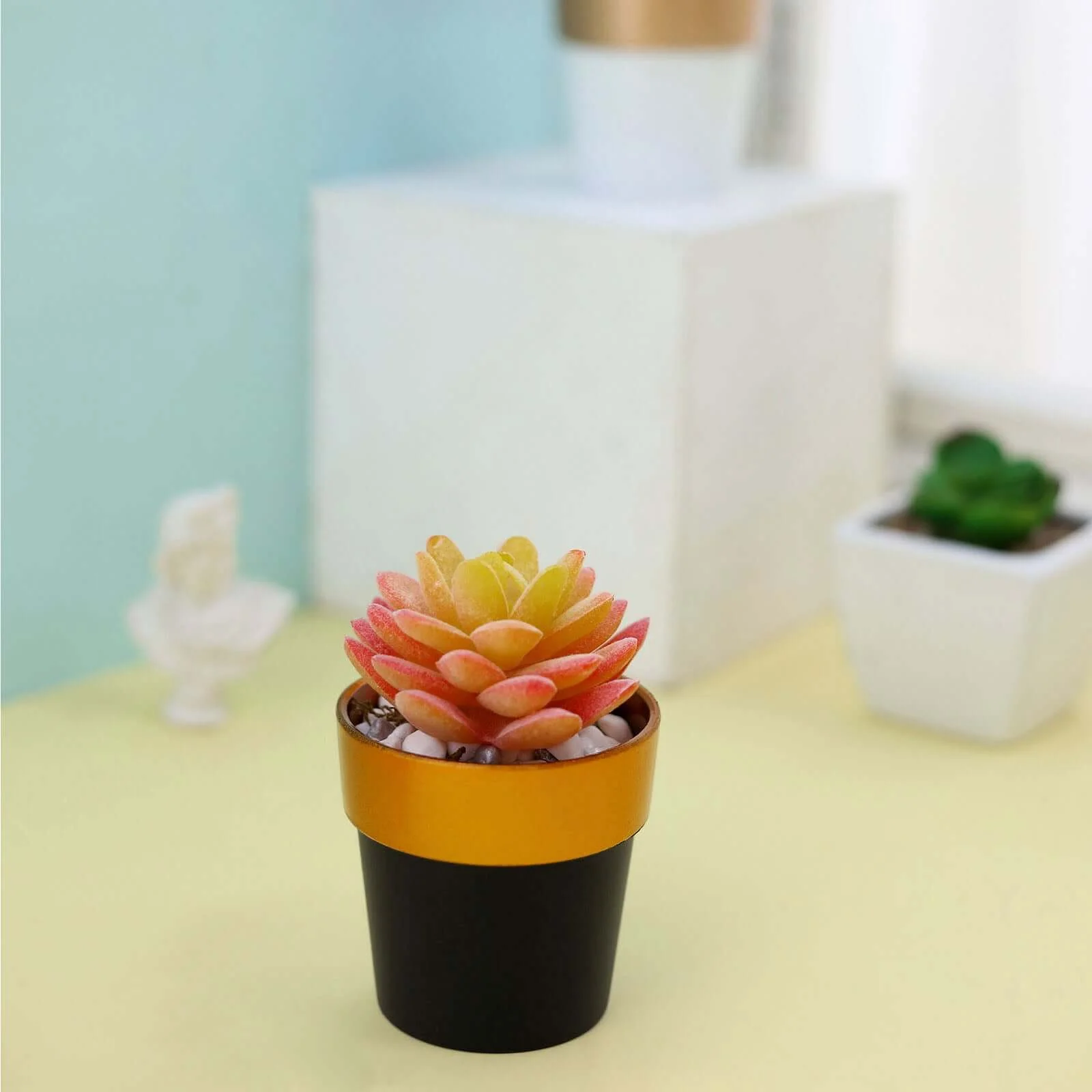 3-Pack Plastic Flower Plant Pots 3" Small Black with Gold Rim - Indoor Decorative Planters - Image 8