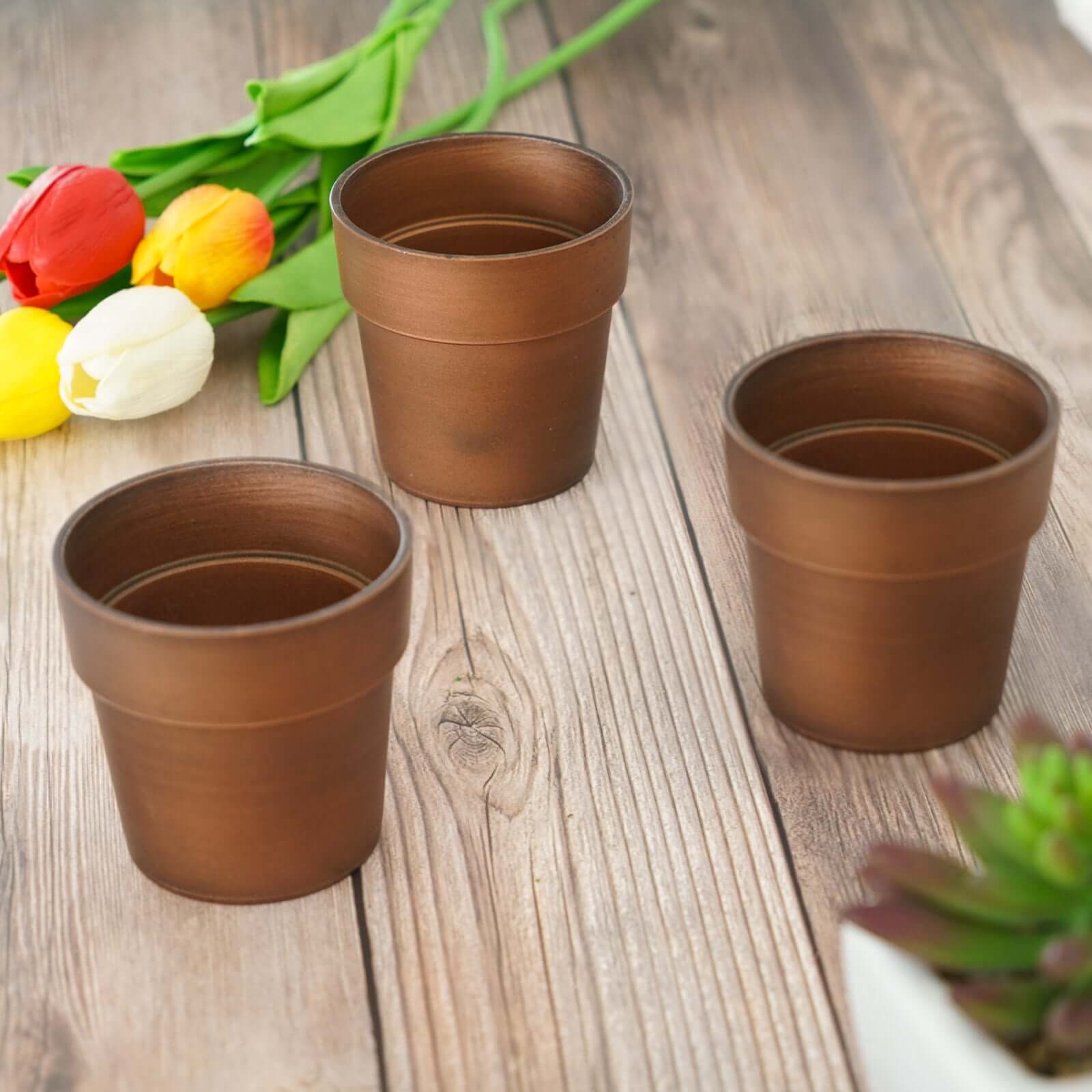 3-Pack Plastic Flower Plant Pots 3" Small Rustic Brown - Indoor Decorative Planters - Image 6