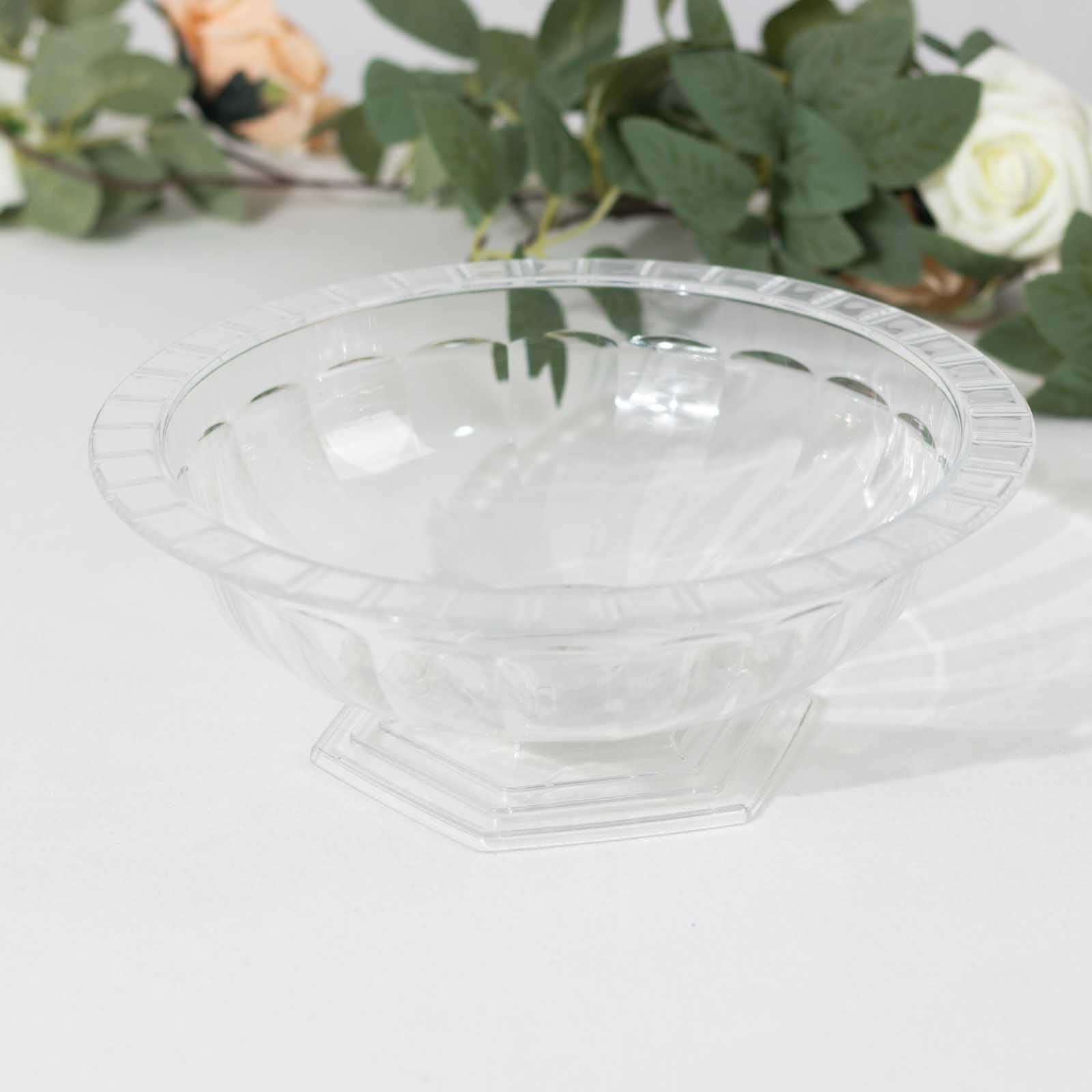 3-Pack Plastic Flower Vases Footed Compote Bowl 10" Roman Style Clear - Round Pedestal Centerpieces - Image 2