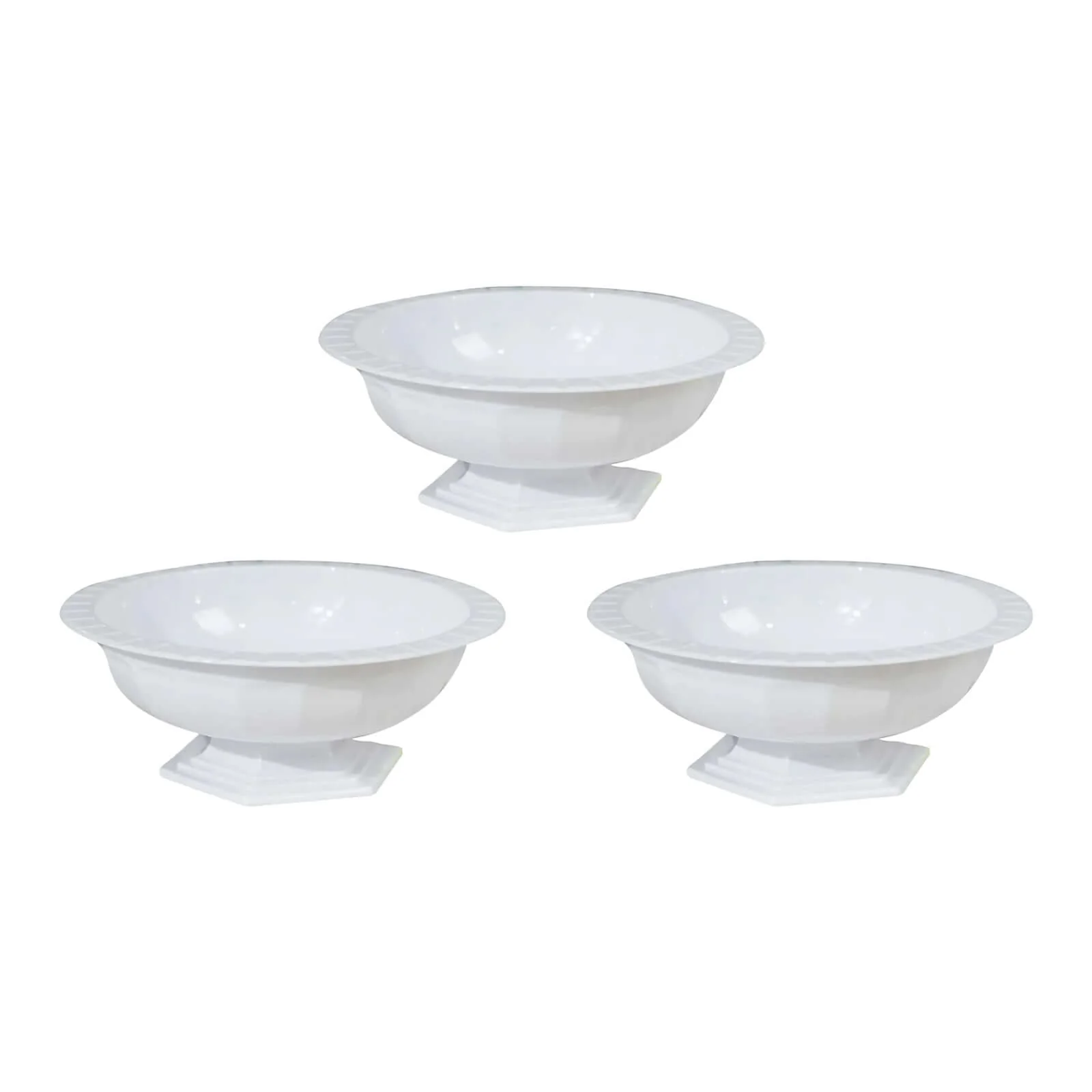 3-Pack Plastic Flower Vases Footed Compote Bowl 10" Roman Style White - Round Decorative Pedestal Centerpieces - Image 8