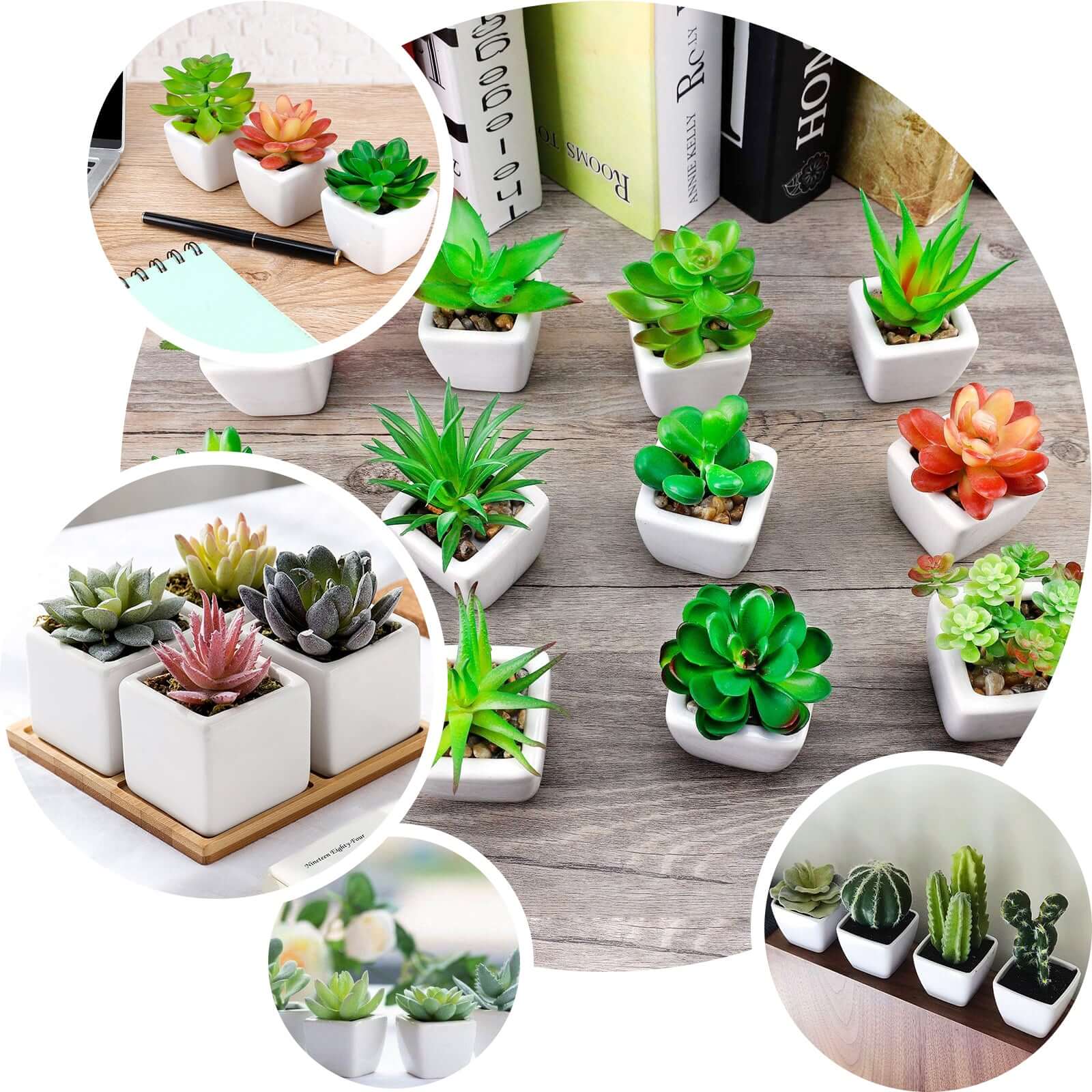 3-Pack Stonecrop Artificial Succulents in Ceramic Pots 7" - Realistic Maintenance-Free Faux Plants for Bathroom Coffee Table Shelves & Desk - Image 5