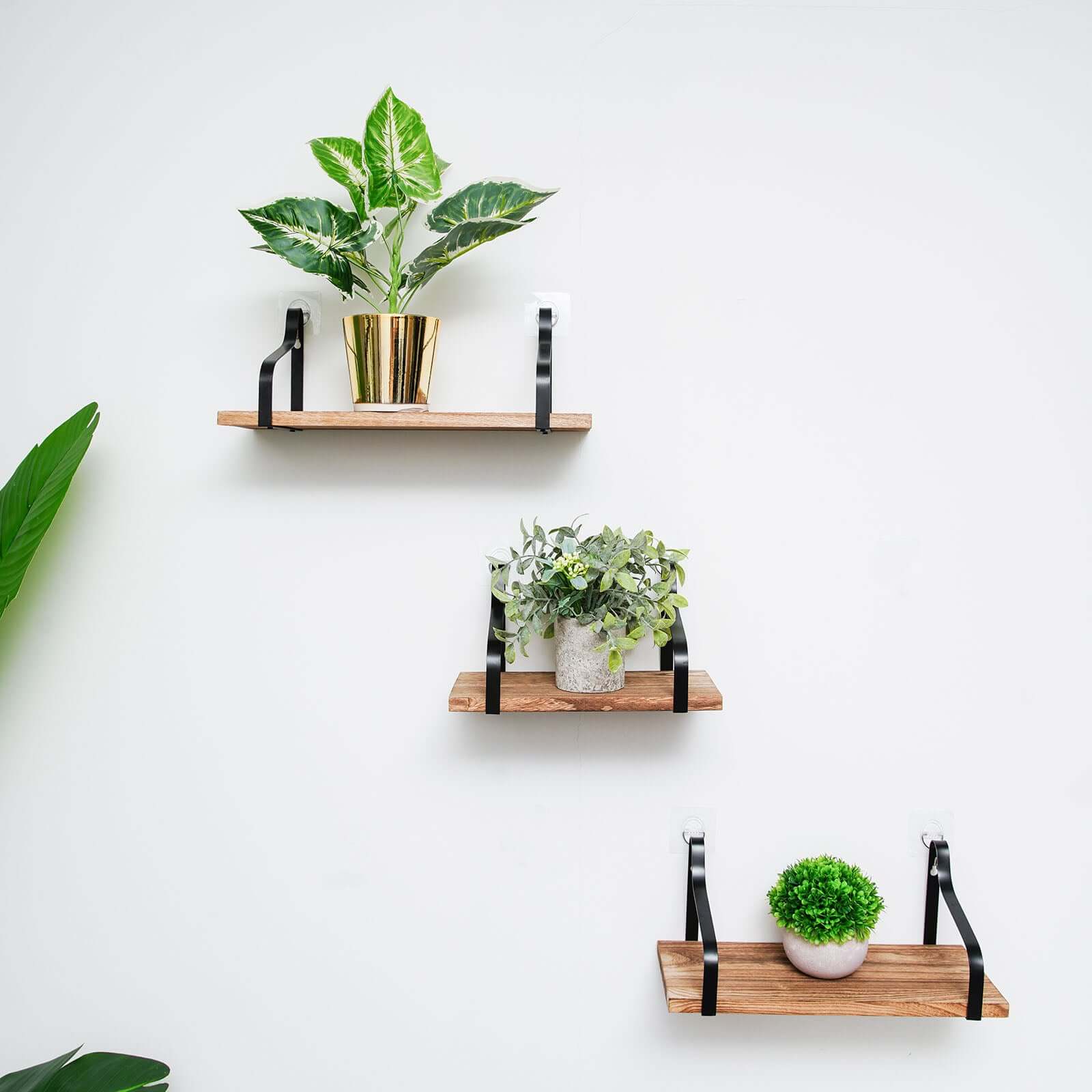 3 Pack Wood / Metal Floating Wall Shelves Wall Mounted Shelf Set Decor - Image 10
