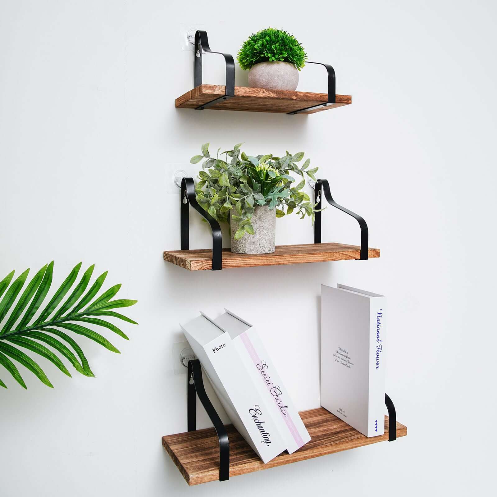 3 Pack Wood / Metal Floating Wall Shelves Wall Mounted Shelf Set Decor - Image 12