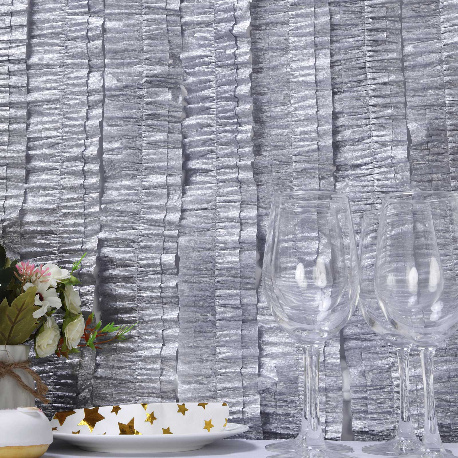3 Rolls Silver Ruffled Tissue Paper Party Streamers, Crepe Paper Backdrop Decorations 28ft - Image 11