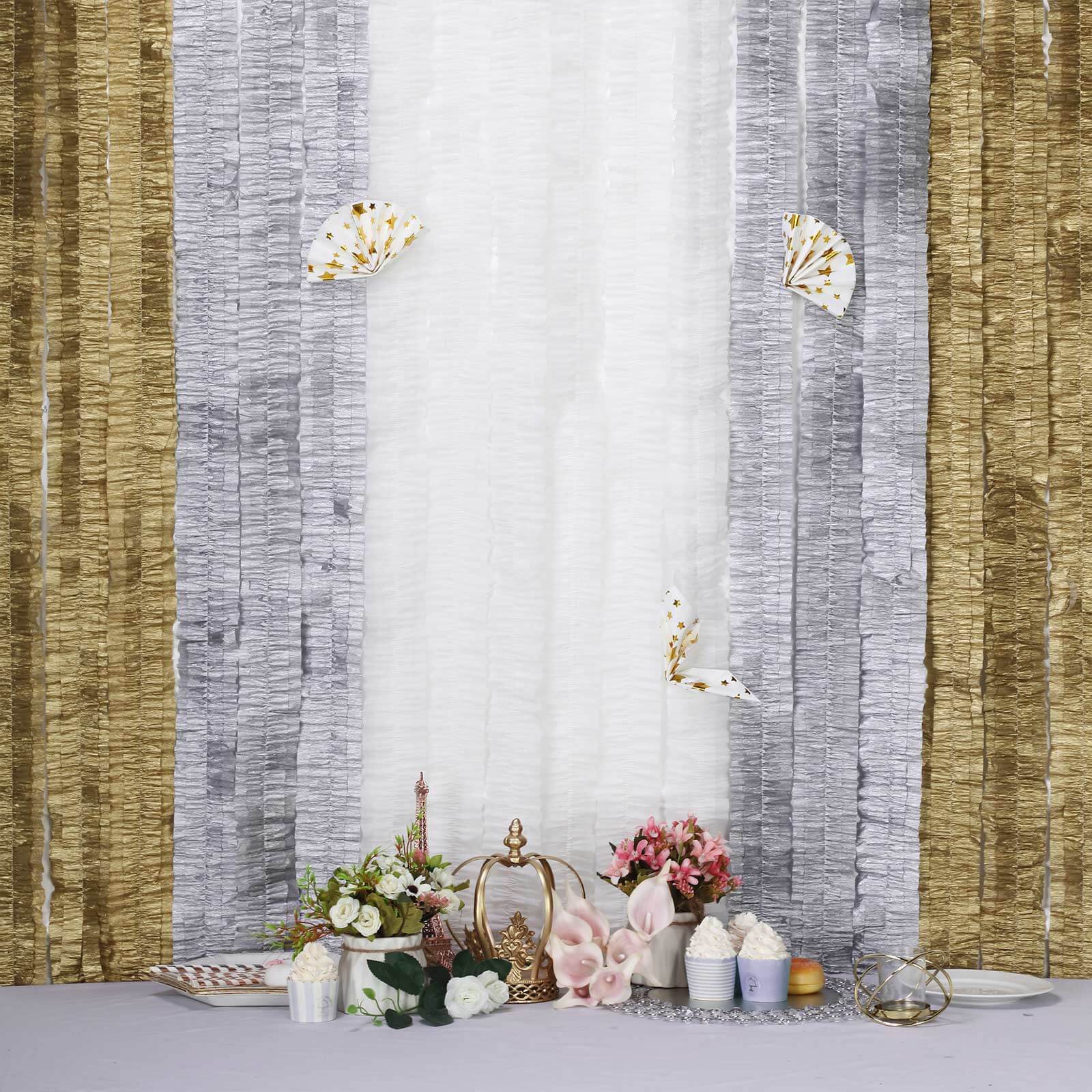3 Rolls Silver Ruffled Tissue Paper Party Streamers, Crepe Paper Backdrop Decorations 28ft - Image 6