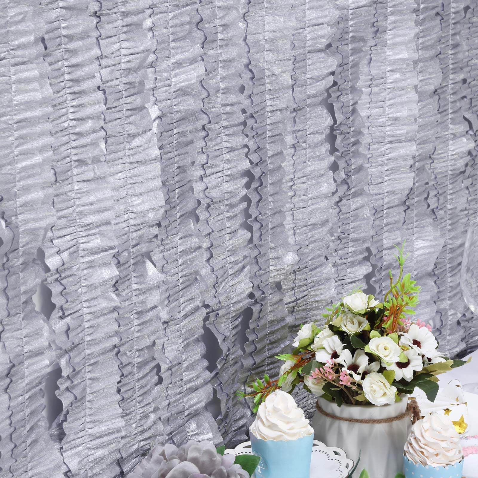 3 Rolls Silver Ruffled Tissue Paper Party Streamers, Crepe Paper Backdrop Decorations 28ft - Image 9