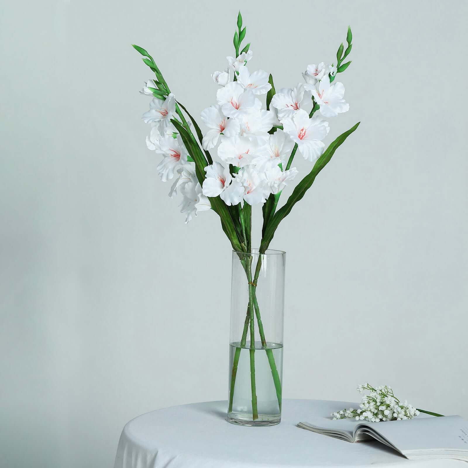 3 Stems White Artificial Silk Gladiolus Flower Spray Bush 36" Tall