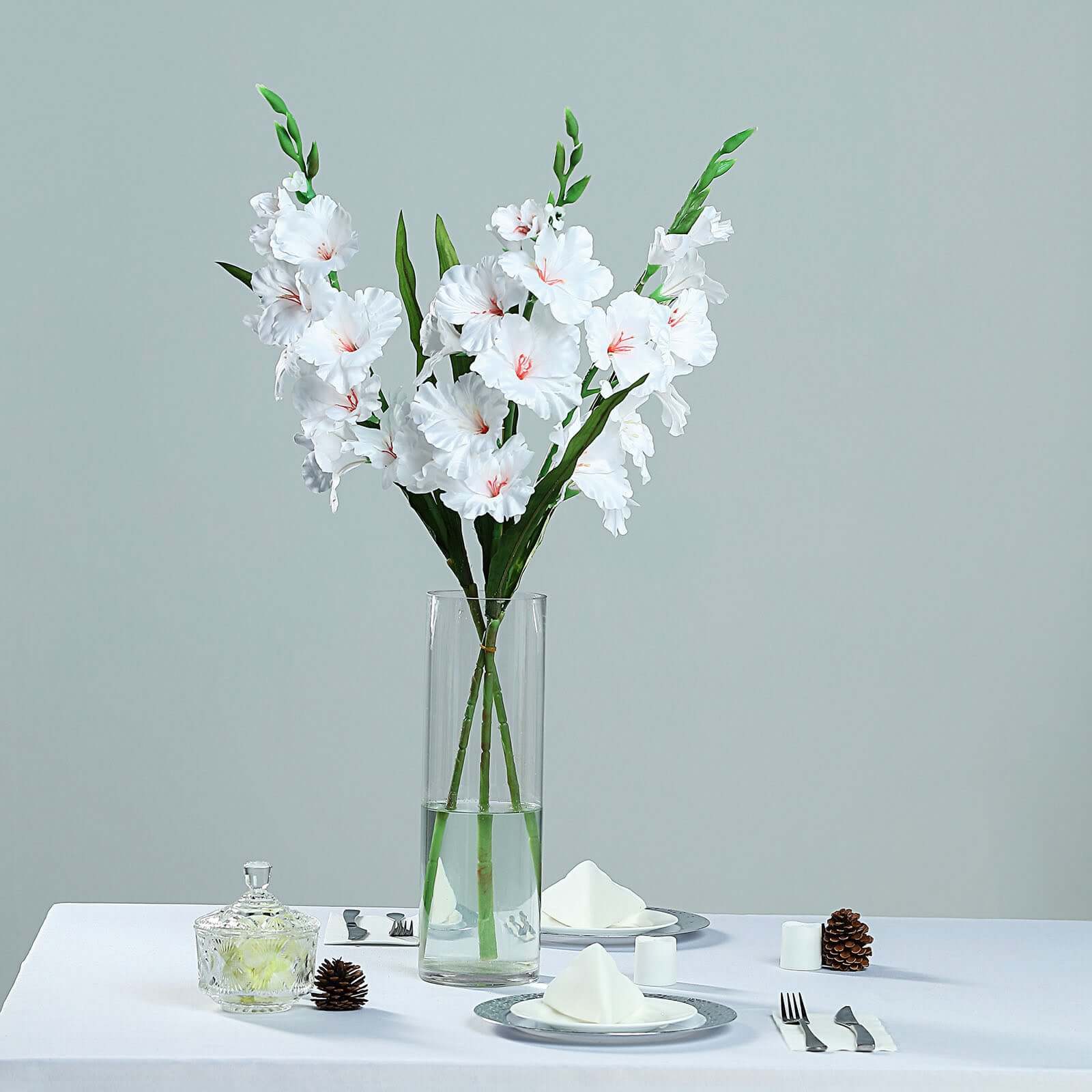 3 Stems White Artificial Silk Gladiolus Flower Spray Bush 36" Tall - Image 2
