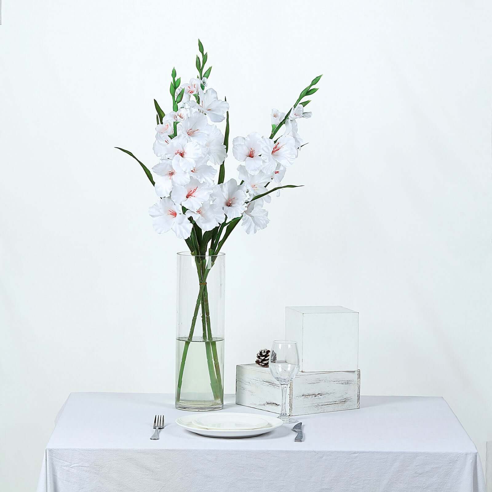 3 Stems White Artificial Silk Gladiolus Flower Spray Bush 36" Tall - Image 6