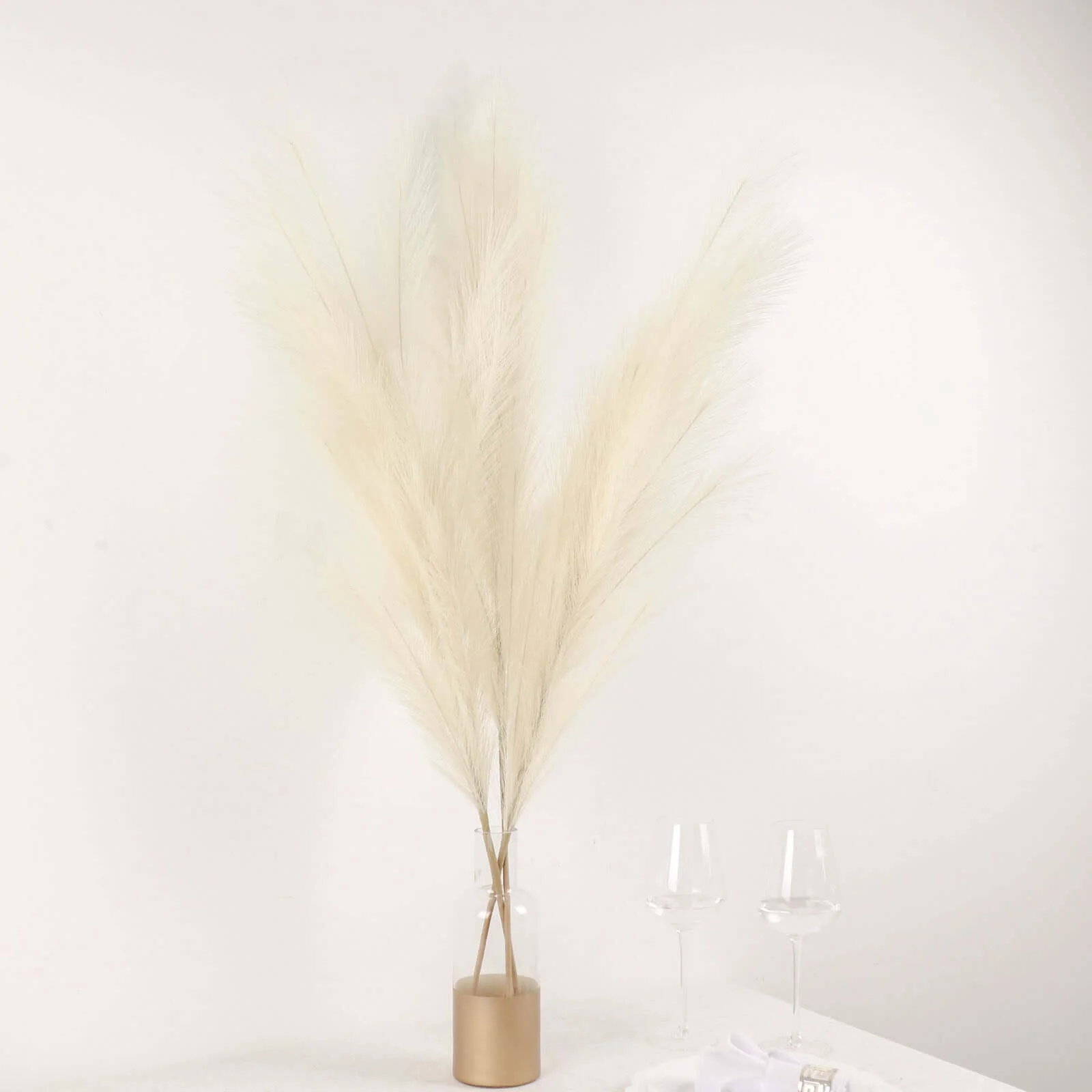 3 Stems Artificial Pampas Grass Decor 44" Cream - Fluffy Faux Ornamental Grass Branches - Image 10
