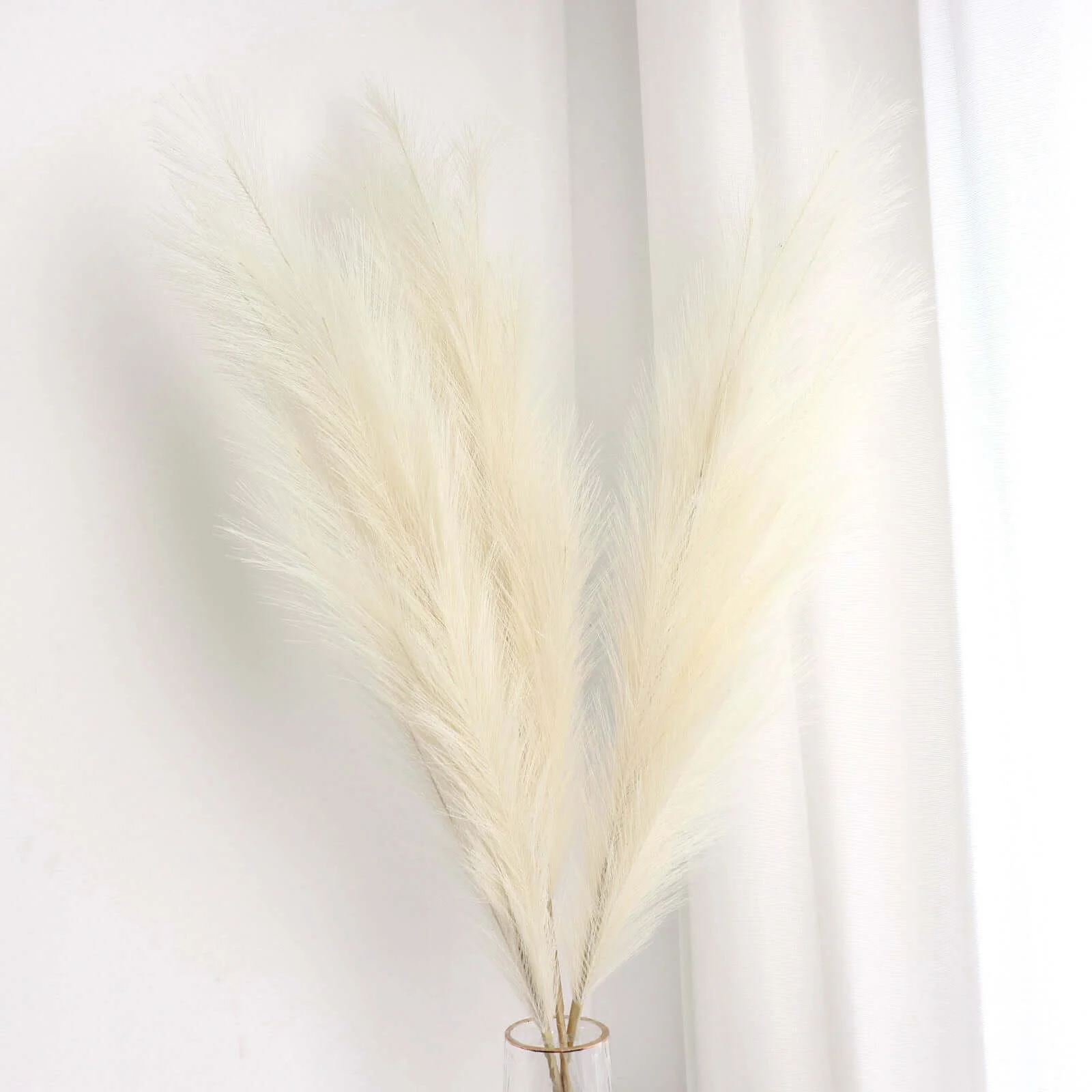 3 Stems Artificial Pampas Grass Decor 44" Cream - Fluffy Faux Ornamental Grass Branches - Image 16