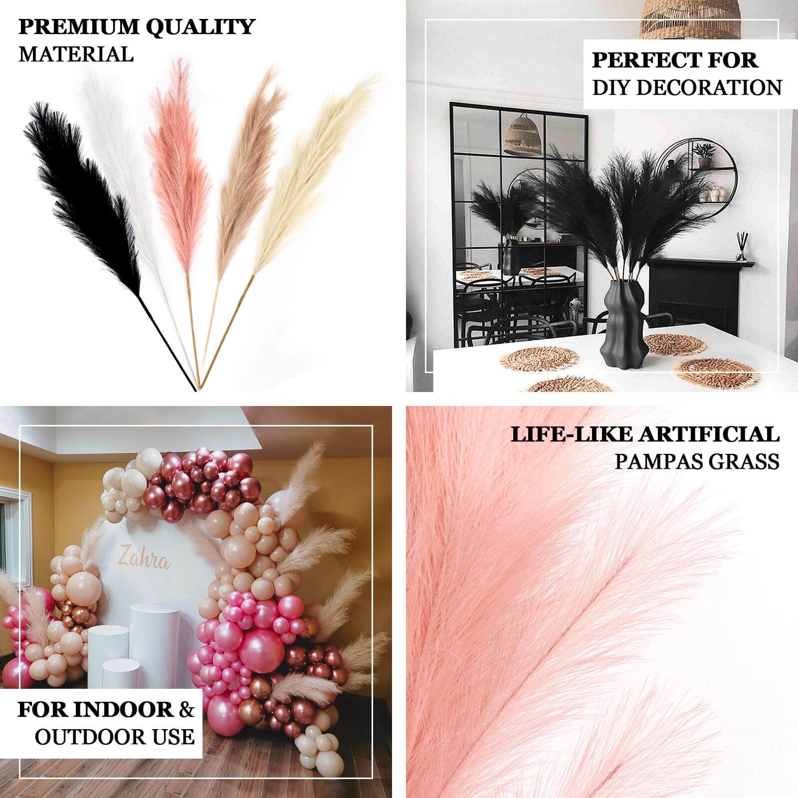 3 Stems Artificial Pampas Grass Decor 44" White - Fluffy Faux Ornamental Grass Branches for Stunning Tall Arrangements & Home Accents - Image 4