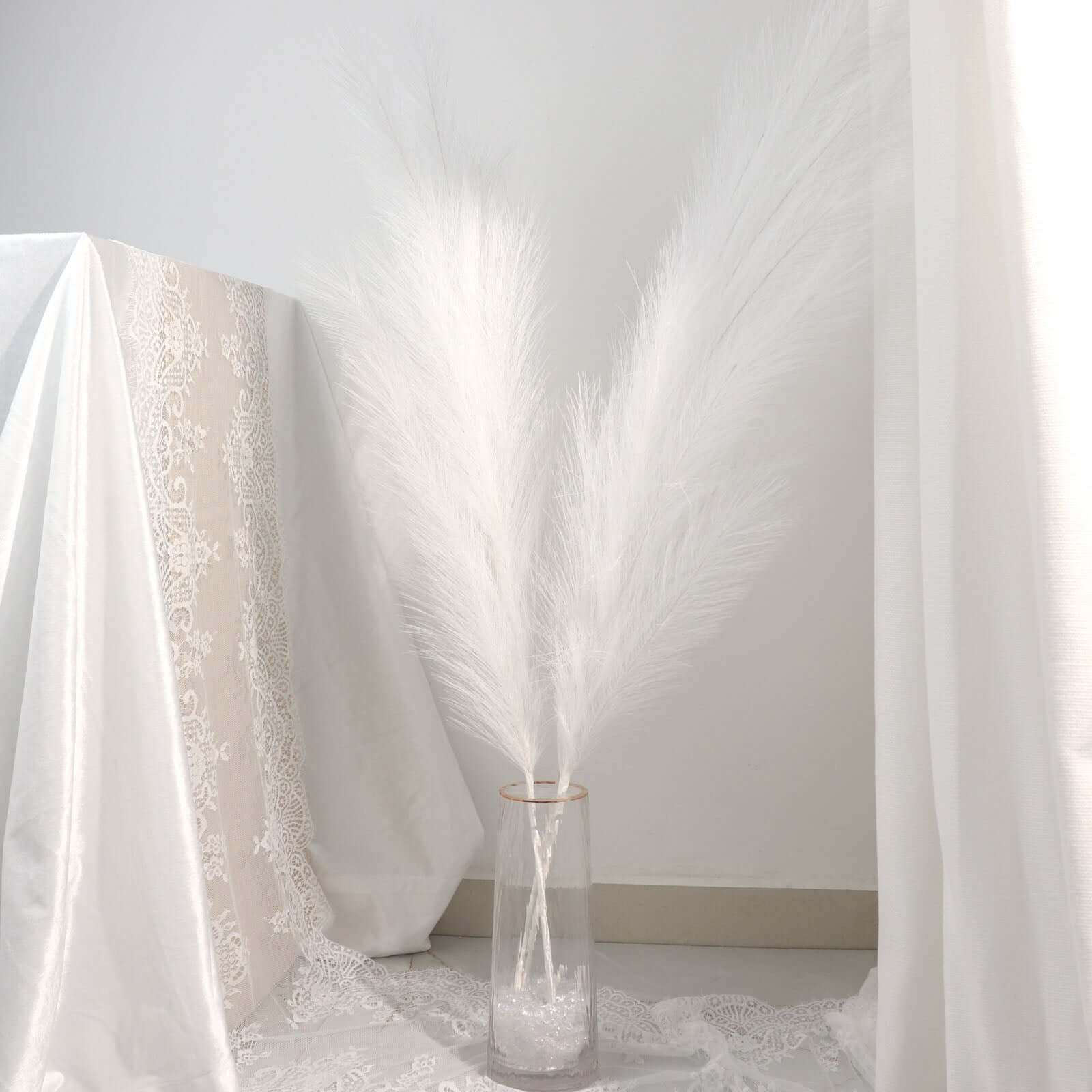 3 Stems Artificial Pampas Grass Decor 44" White - Fluffy Faux Ornamental Grass Branches for Stunning Tall Arrangements & Home Accents - Image 7