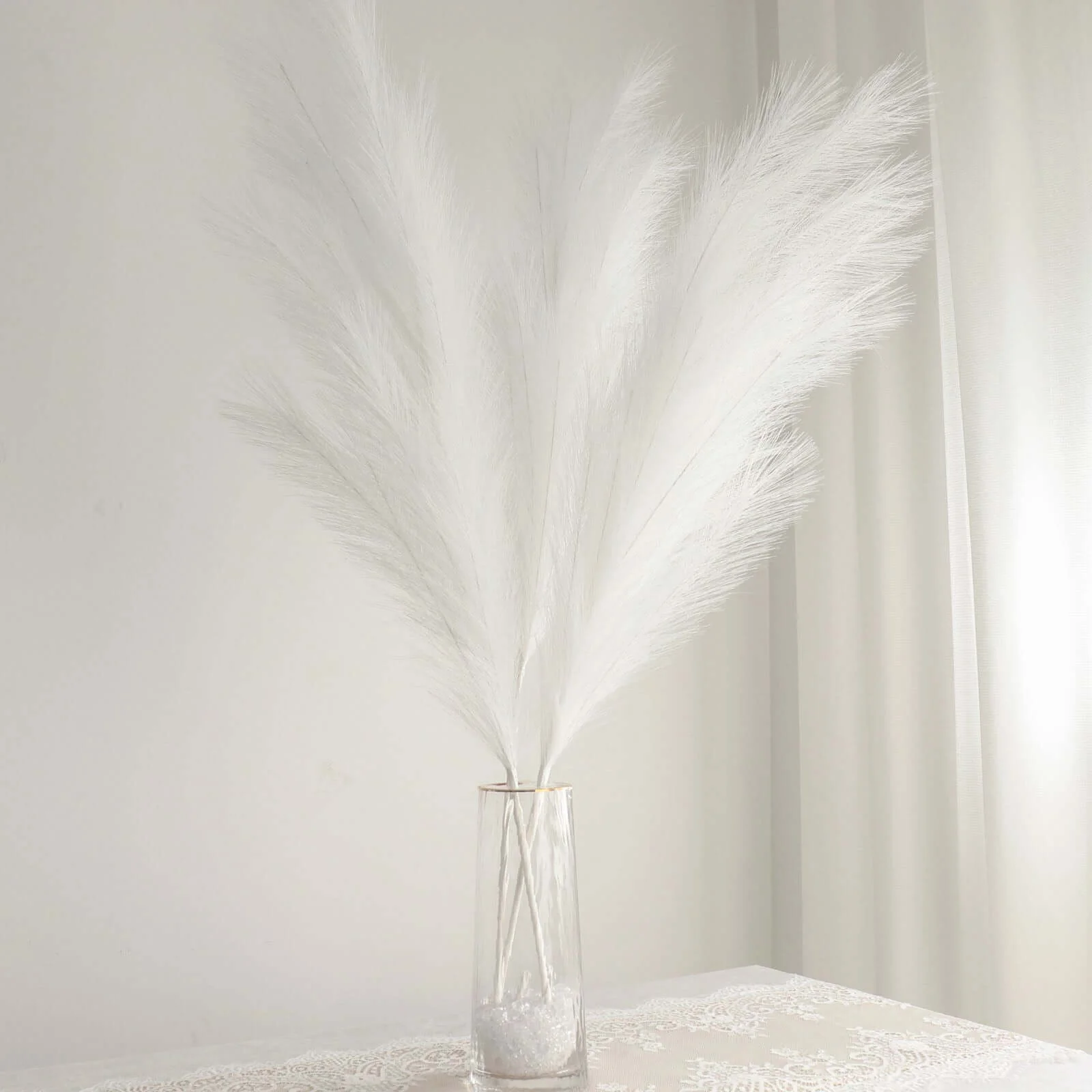 3 Stems Artificial Pampas Grass Decor 44" White - Fluffy Faux Ornamental Grass Branches for Stunning Tall Arrangements & Home Accents - Image 8