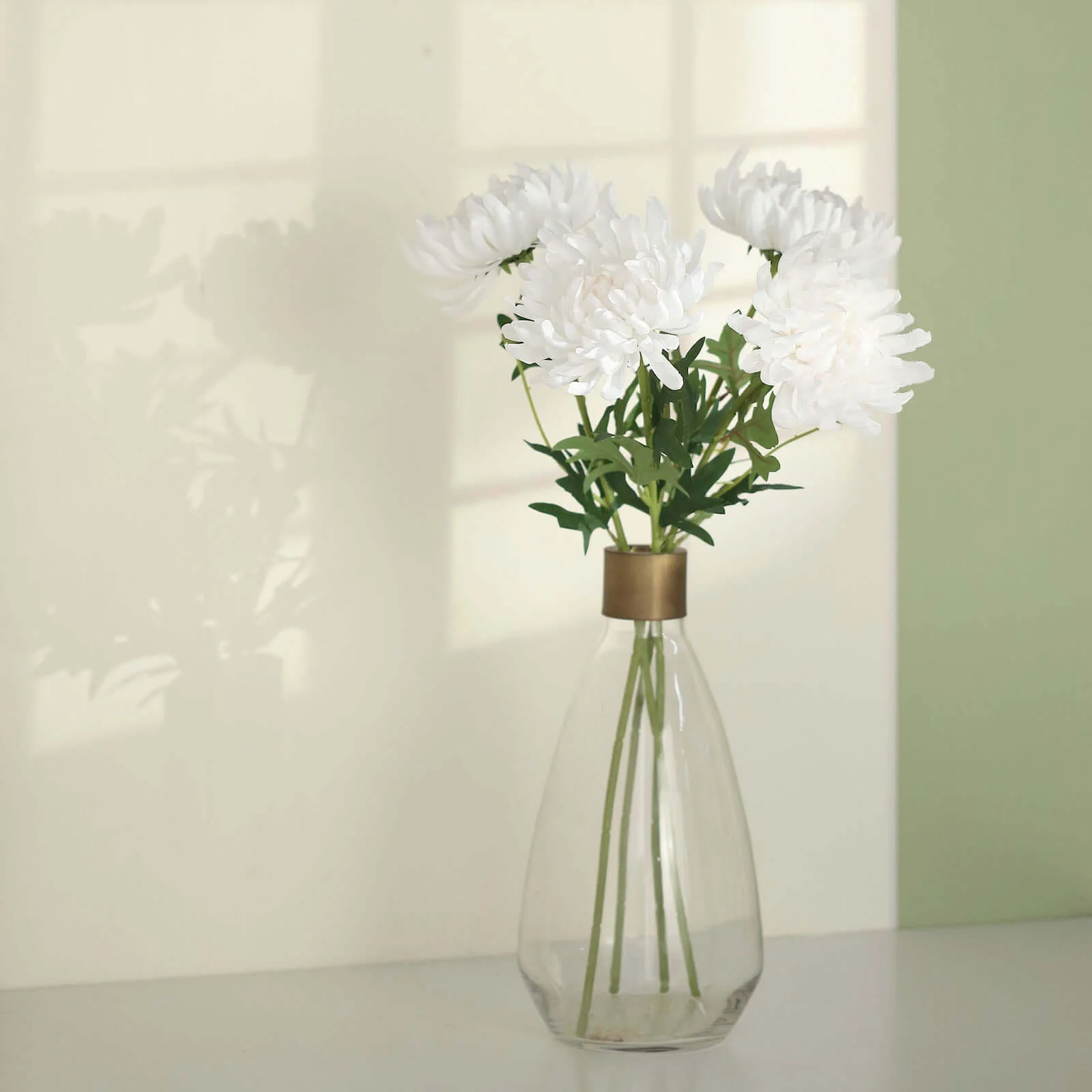 3 Stems White Artificial Silk Chrysanthemum Bouquet Flowers, Large Faux Mum Branches 27" - Image 6
